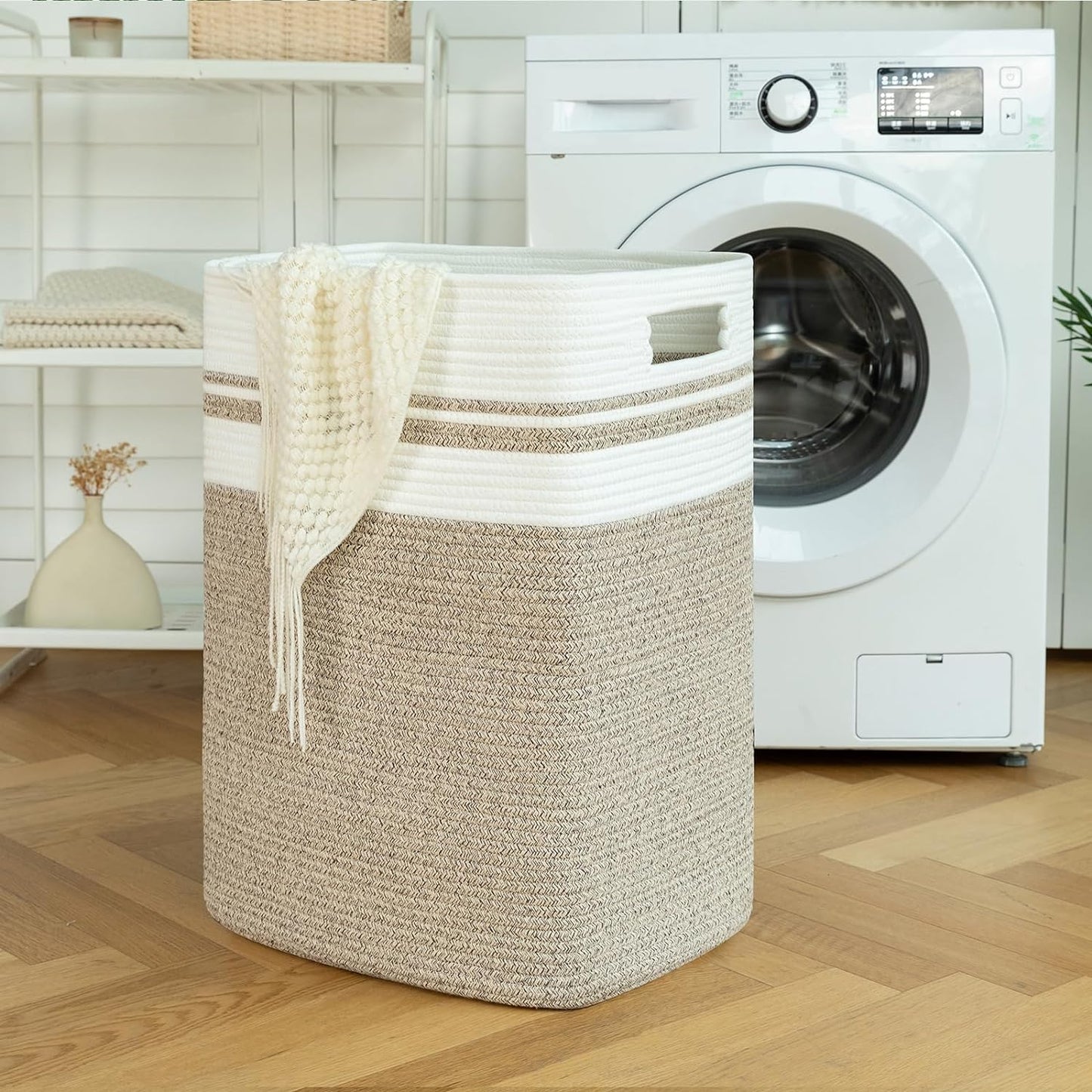 OIAHOMY 91L Laundry Hamper, XXXLarge Laundry Basket, Collapsible Cotton Rope Basket,Woven Storage Basket for Blankets,Clothes,Pillows-16x15x24-Yellow