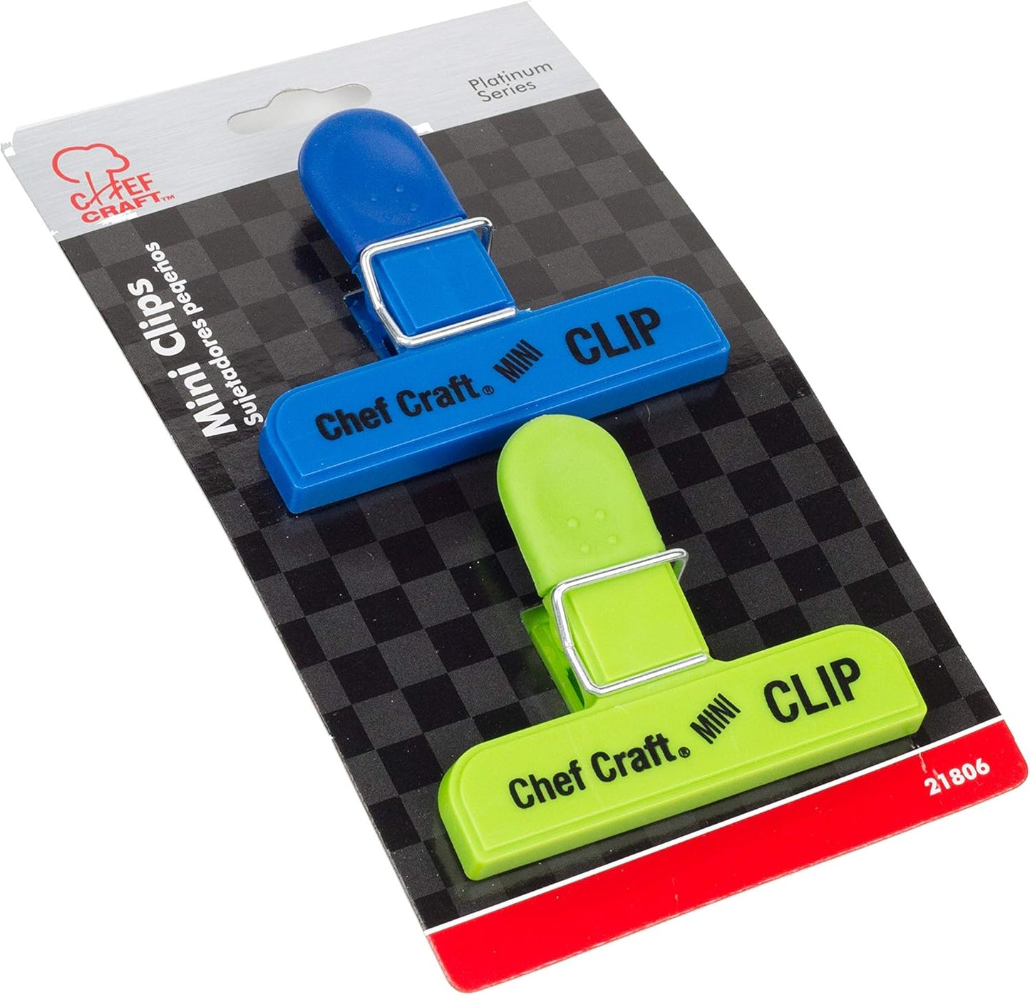 Chef Craft Select Plastic Mini Bag Clip, 3 inch width 2 piece set, Blue/Green