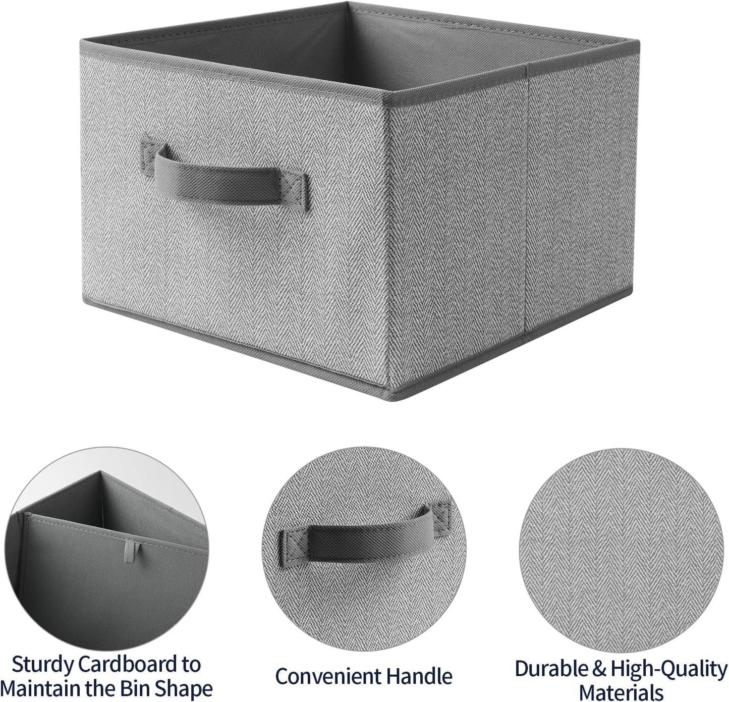 Storage Baskets, 11-Inch Woven Fabric Bins, Storage Cubes with Reinforced Handles, Organizer Bins for Closet Shelves, Foldable, for Toys, Clothes, Natural Beige (3PCS/Grey-11*11*7.8inch)