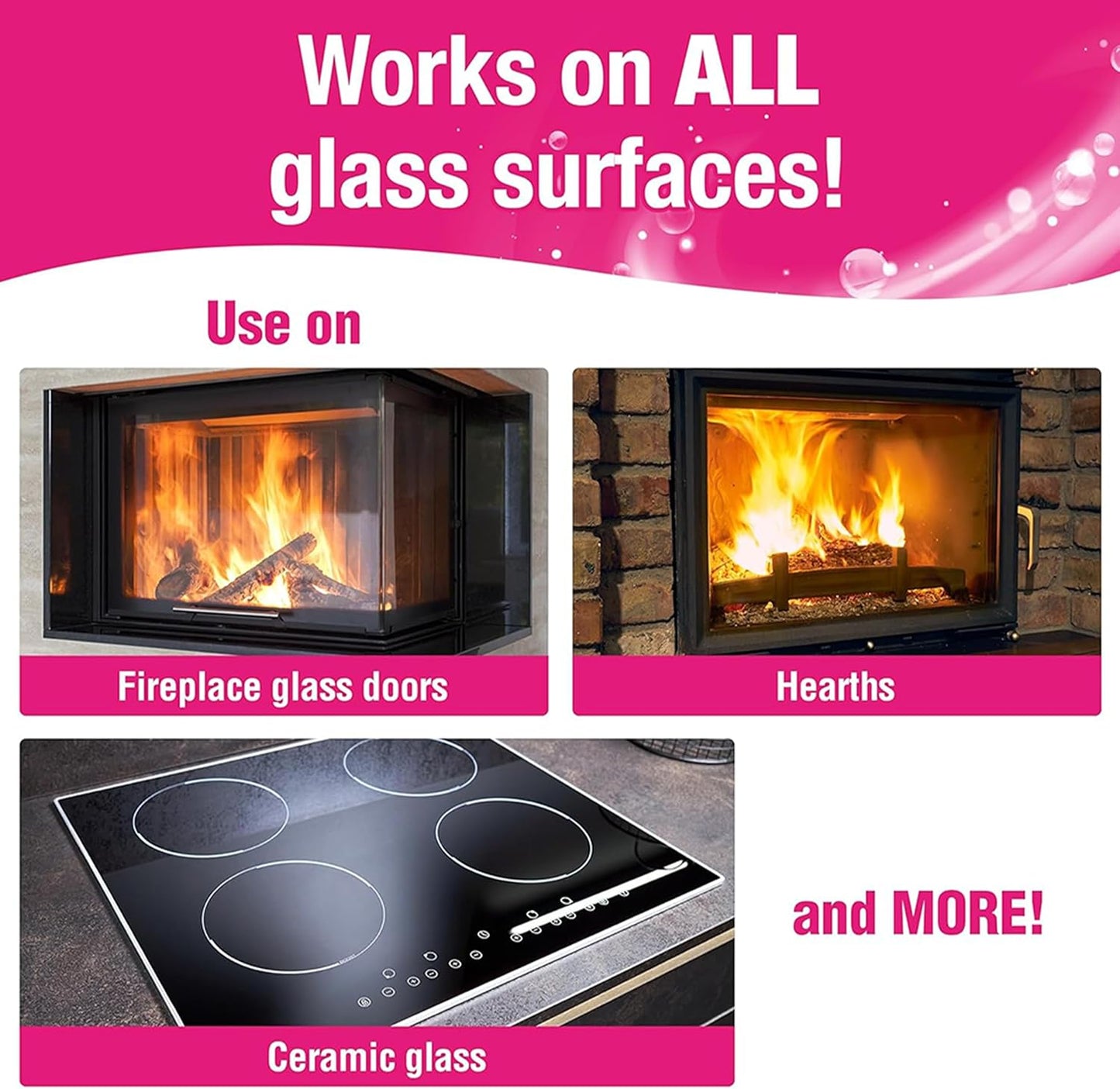 Quick N Brite Fireplace Glass Cleaner 24oz, with Sponge and Microfiber Towel