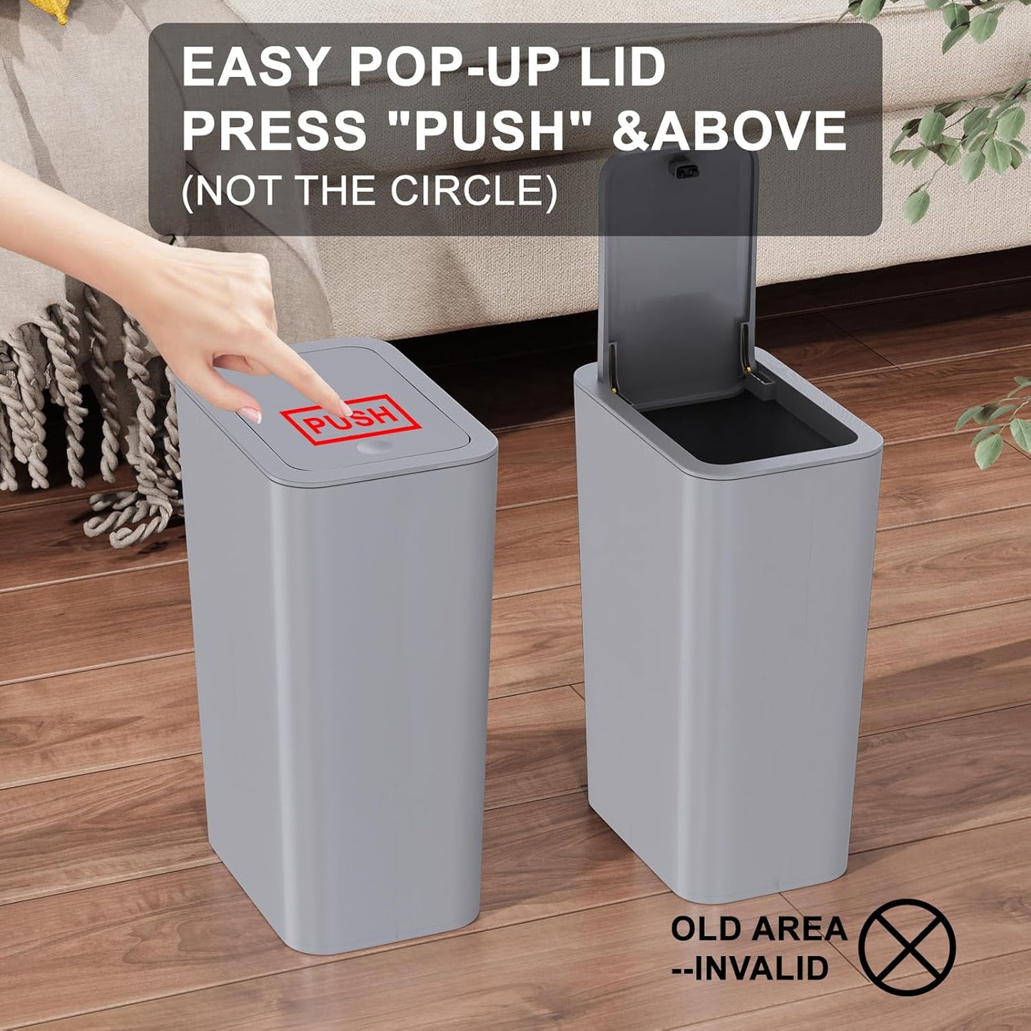 N. NETDOT Bathroom Trash Can with Lid 3 Pack Set, 2 Packs 4 Gal Slim Kitchen Trash Can and 1 Pack 2.6Gal Garbage Can, Small Trash Bin/Waste Basket for Bedroom (Grey, Pack of 3)