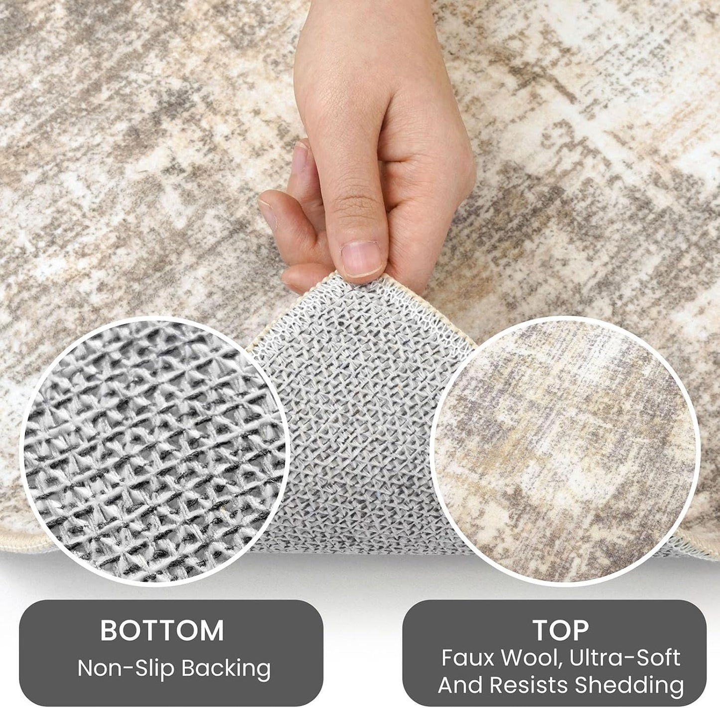 IOHOUZE Abstract Runner Rug 3x12 Ft Washable Runners for Hallways, Non Slip Kitchen Runner Printed Faux Wool Entryway Runner Indoor, Modern Abstract Floor Carpet for Hall Kitchen, Beige Brown