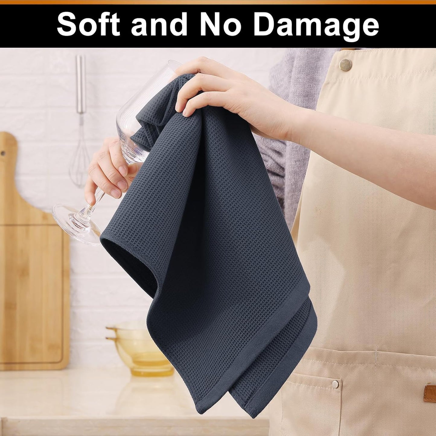 Homaxy 100% Cotton Waffle Weave Kitchen Towels - 8 Pack Soft and Absorbent Dish Towels - 16 x 26 Inches Quick Dry Hand Towels - Dark Grey