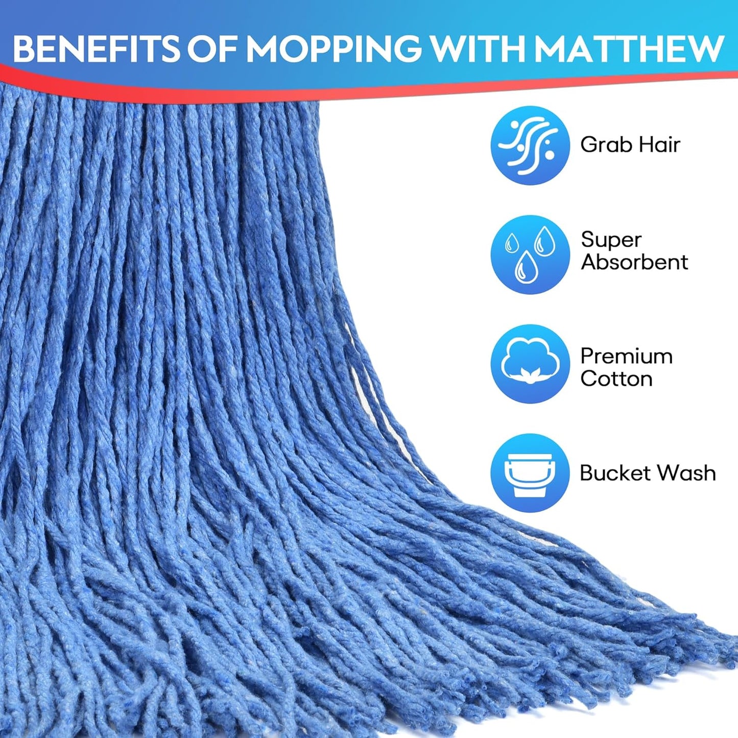 Matthew Cleaning 16oz 12Pack Cotton Floor Mop,Cotton Looped-Open String Heavy Duty String Refills, Universal Headband Blend Material,Mop Head Replacement for Home, Industrial and Commercial Use(Blue)