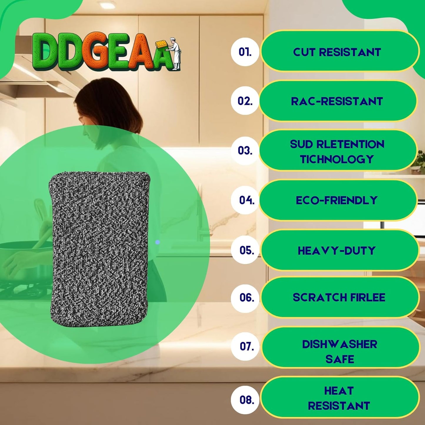 Heavy - Duty Kitchen Sponge - 20 Times More Durable, Scratch Free, Suitable for Non Stick Cookware Cut Resistant, Multi - Purpose Cleaning Supplies for Home, Bathroom (2 Pack Grey)