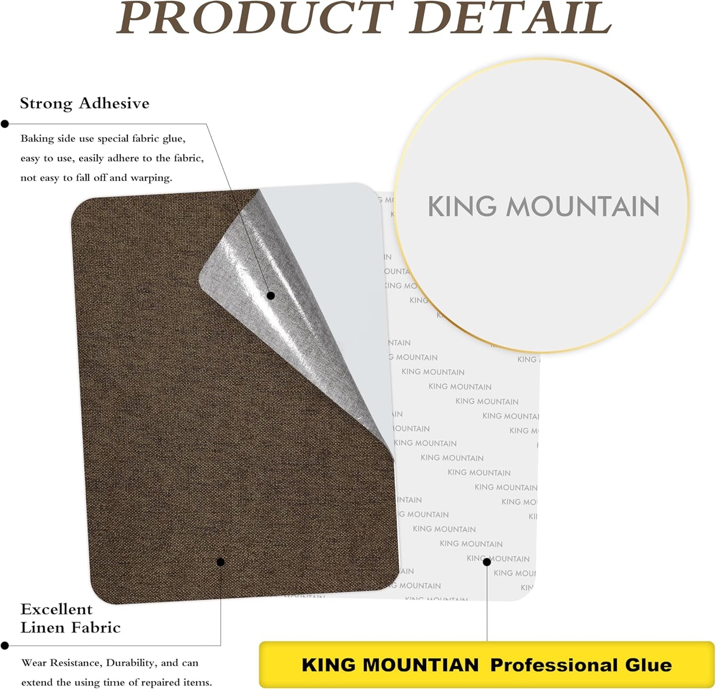 KING MOUNTAIN Fine Linen Repair Patches, Self-Adhesive Linen Fabric Patches, 8X11 inch 2 PCS, Multi Color, Can be Used for Linen Sofa Repair and Linen Clothes Repair(Dark Brown,8" x 11"-2PCS)