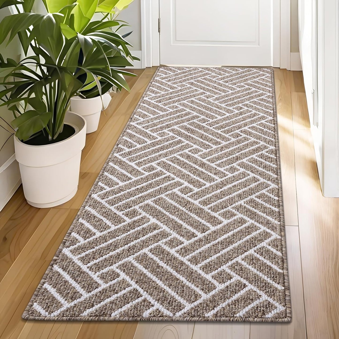 OLANLY Runner Indoor Door Mat, 47x23 Inch, Dirt Resistant and Absorbent, Non-Slip Rubber Backing Floor Mats, Easy Clean Low-Profile Doormat for Entryway, Front Door, and Inside Entrance, Khaki