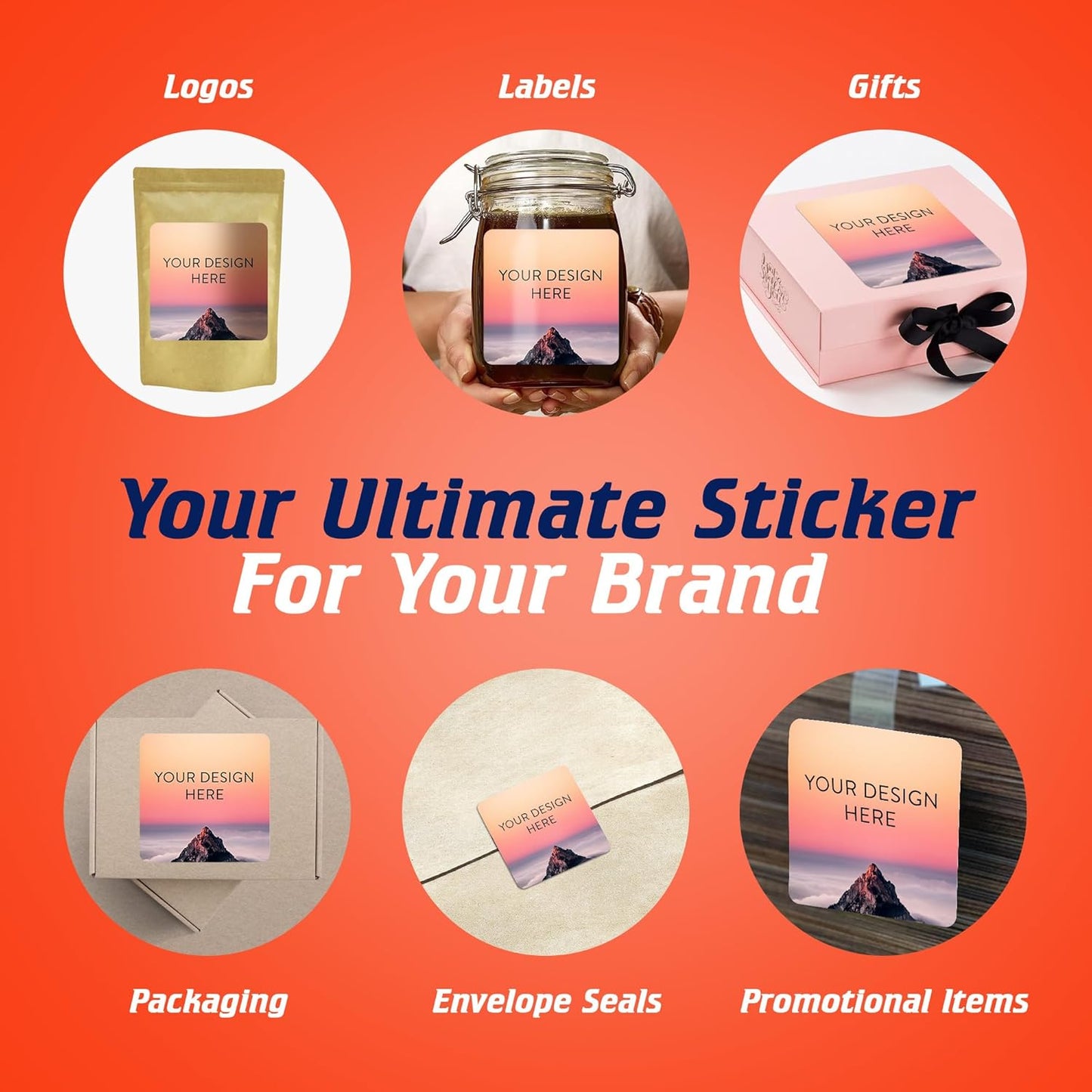 100 Custom Vinyl Stickers - Upload Your own Image, Text, Design, Logo - Personalized Logo Labels for Handmade, Packaging, Bottle, Jars, Candle, Brand Stickers (Foggy Valley, 6x6)
