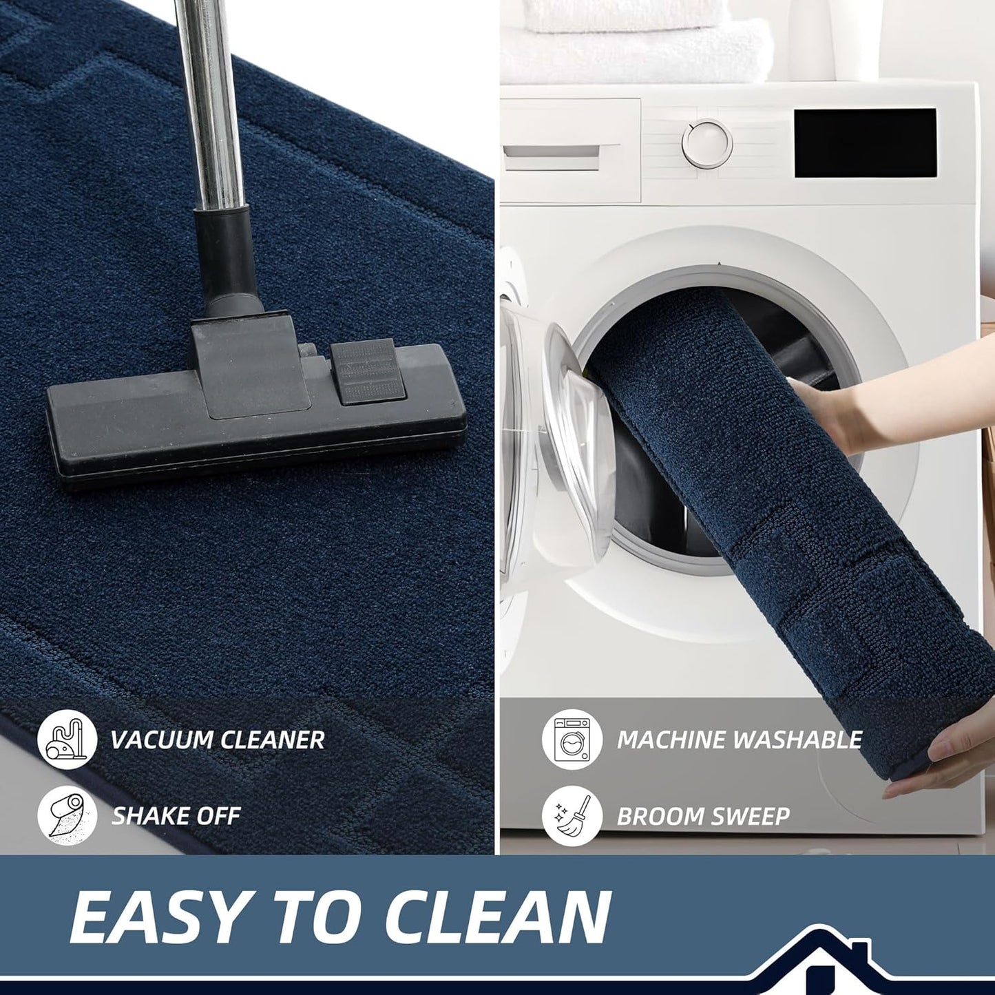 BEQHAUSE Door Mat 24" x 36", Non-Slip Door Mats Indoor Entryway Rugs Washable Low-Profile Absorbent and Stain Resist Floor Mats, Dog Door Mat for Front Back Door, Muddy Wet Shoes & Paws, Navy Blue