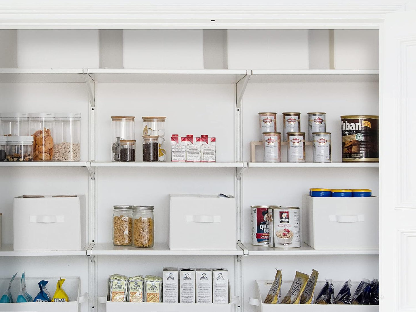 StorageWorks Storage Baskets for Shelves, Foldable Fabric Closet Storage Bins with Handles, Fabric Storage Bins Clothes Organizer, White, 3-Pack, Large