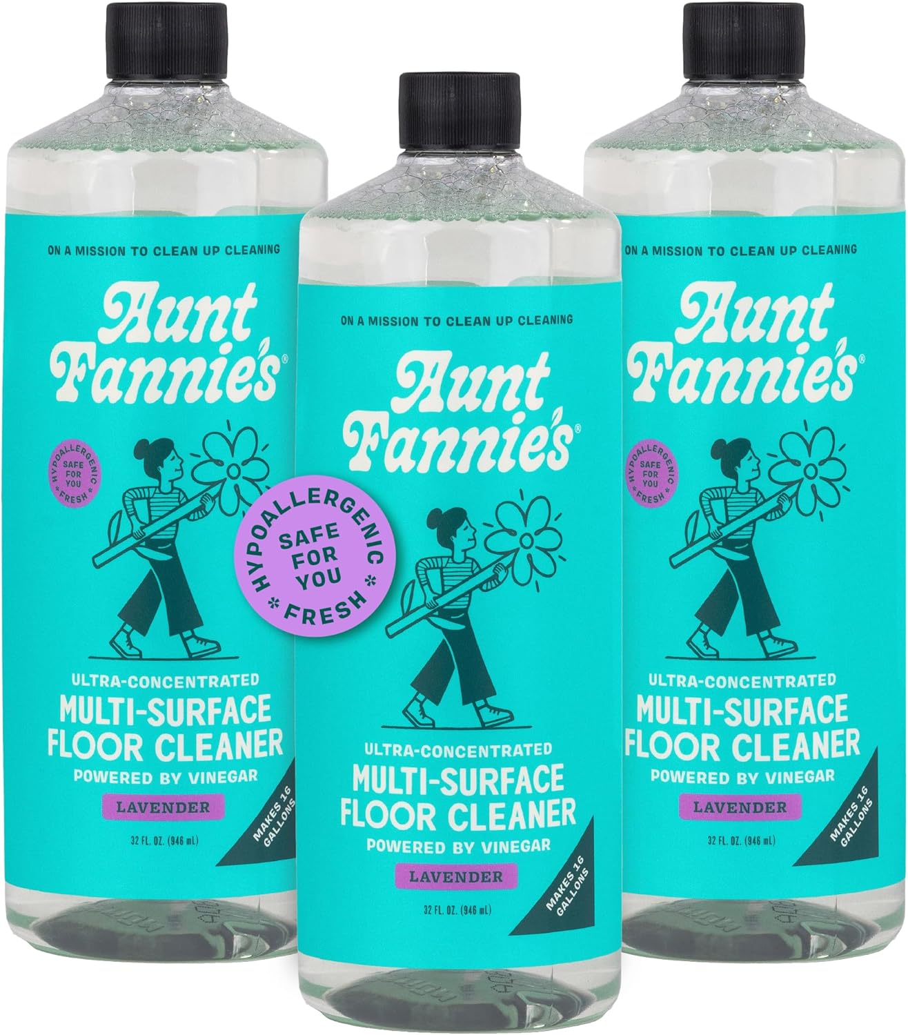 Aunt Fannie's Ultra Concentrated Floor Cleaner Vinegar Wash, Multi-Surface Solution For Mopping, Makes 16 Gallons, Lavender Scent, 32 oz. (Pack of 3)