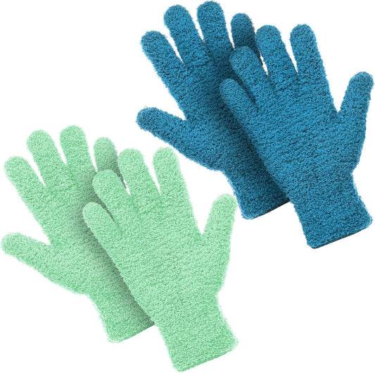 Patelai 2 Pairs Microfiber Gloves for plants Dusting Cleaning Glove Mittens House Cars Blinds Dusting(Blue, Grass Green, X-Large)