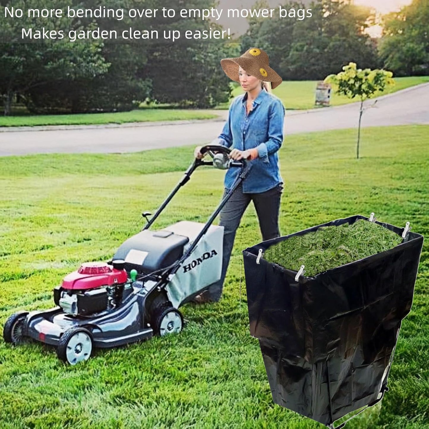 Trash Bag Holder Stand 45 Gallon Outdoor Leaf Bag Stand with 25 Pcs 40 Gallon Trash Bags Metal Garbage Bag Frame Holder for Leaves Camping Yard Garden Weeding Lawn Party