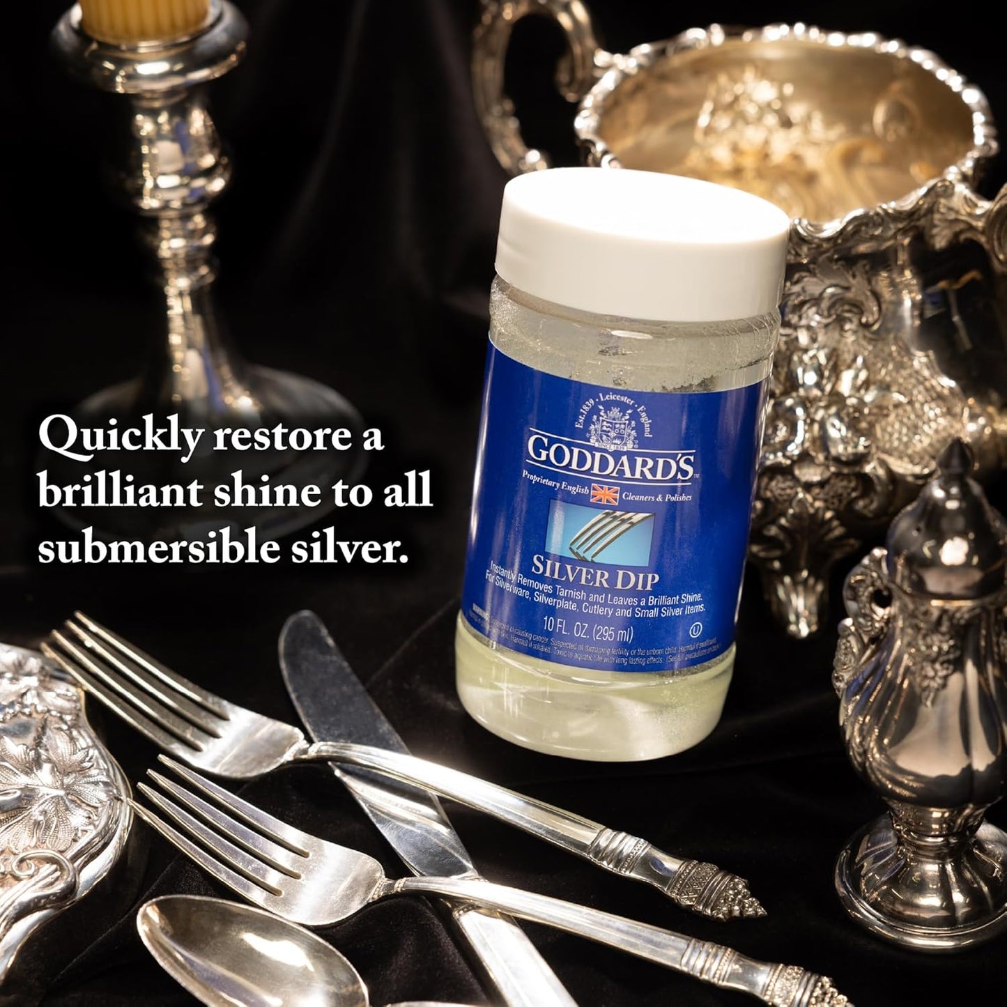 Goddard’s Silver Cleaner Dip – Silver Jewelry Cleaner Solution for Hard-to-Reach Silverplate, Cutlery & Small Items – Professional Use Silver Tarnish Remover – Silverware Cleaning Supplies (1 Gal)