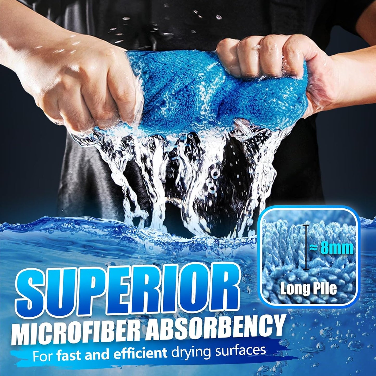 Airlab Car Drying Towel Microfiber Towels for Cars 1200 GSM Wash Auto Detailing Supplies Twist Pile Cleaning Cloth Absorbent Quick Dry Soft Loop Dry Flash Towel, 24 x 16 Inch,Pack of 1, Blue