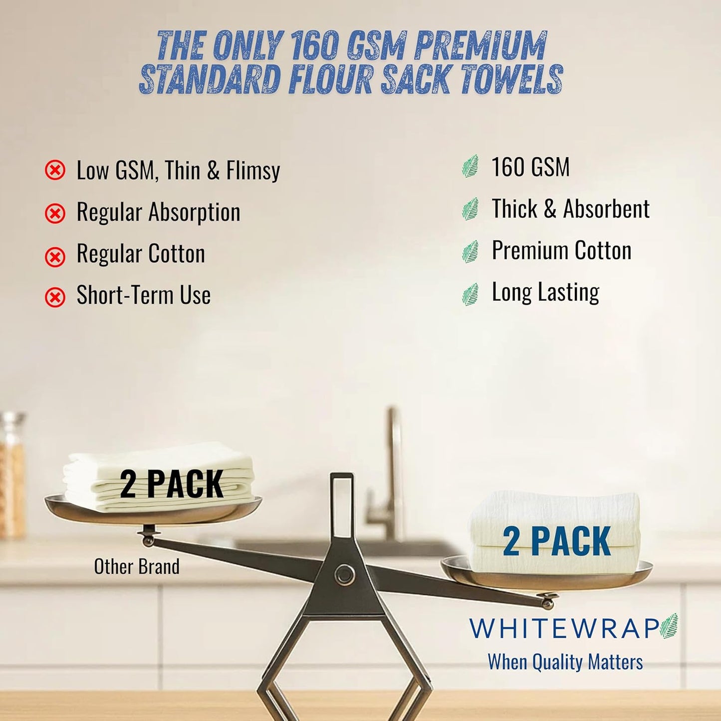 WHITEWRAP Flour Sack Towels| Tea Towel for Crafts| Kitchen Dish Cotton Blank Towel for Embroidery|Baking Bread Proofing Linen Cover| Thick Absorbent Quick Dry| 2 Pack 18"x28" Natural