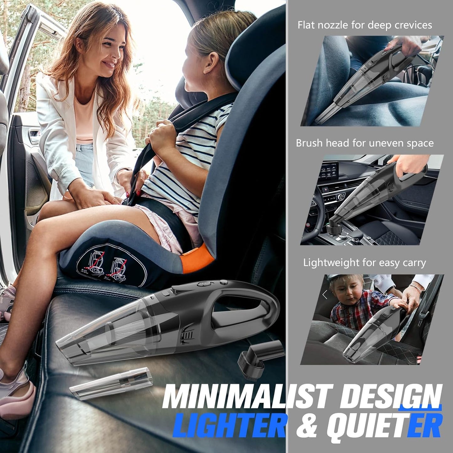 Handheld Vacuum Cordless Rechargeable 3-in-1, Car Vacuum Portable Cordless with USB Charge, Hand Vacuum with LED Light, HEPA Filter, 1.65LBs Lightweight Vacuum Cleaner for Dust, Pet Hair