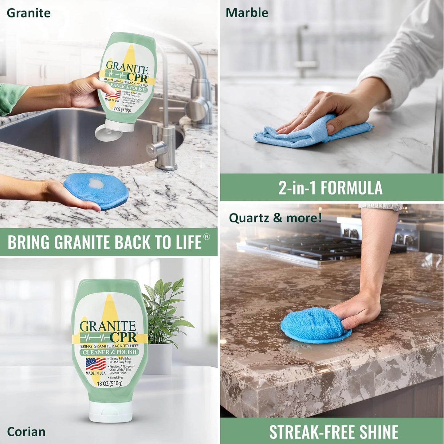 CPR Granite Cleaner Can Be Used Daily On Granite, Marble, Quartz & Corian. Leaves A Gorgeous Streak-Free Shine & Silky Smooth Finish (18 Ounce (Pack of 2))