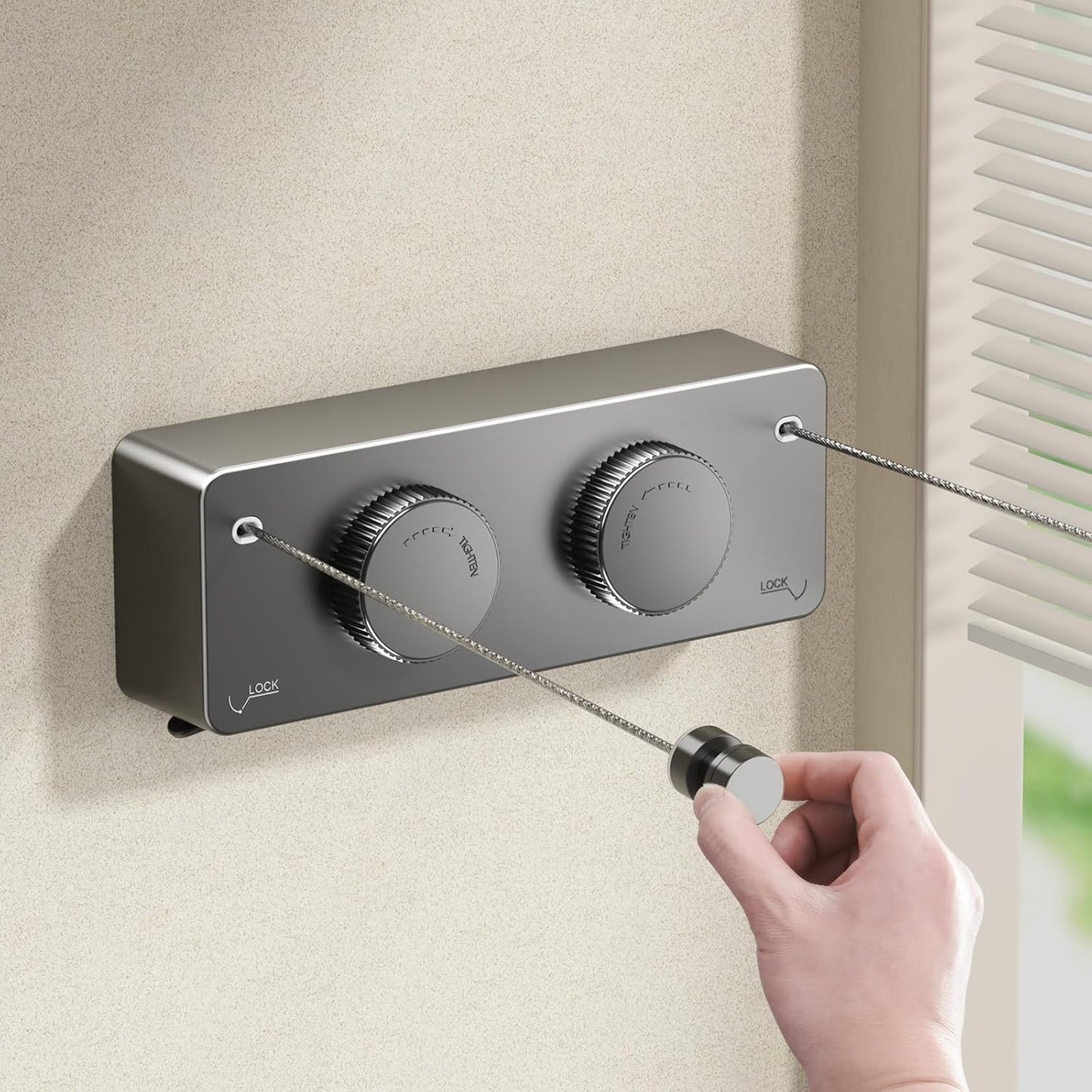 Retractable Twin Clothesline Indoor, Non-Sagging Outdoor Clothes Line Retracting Heavy Duty Clothes Drying Laundry Line Wall Mounted Stainless Steel Line-13.8Feets(Double Line-Gray)