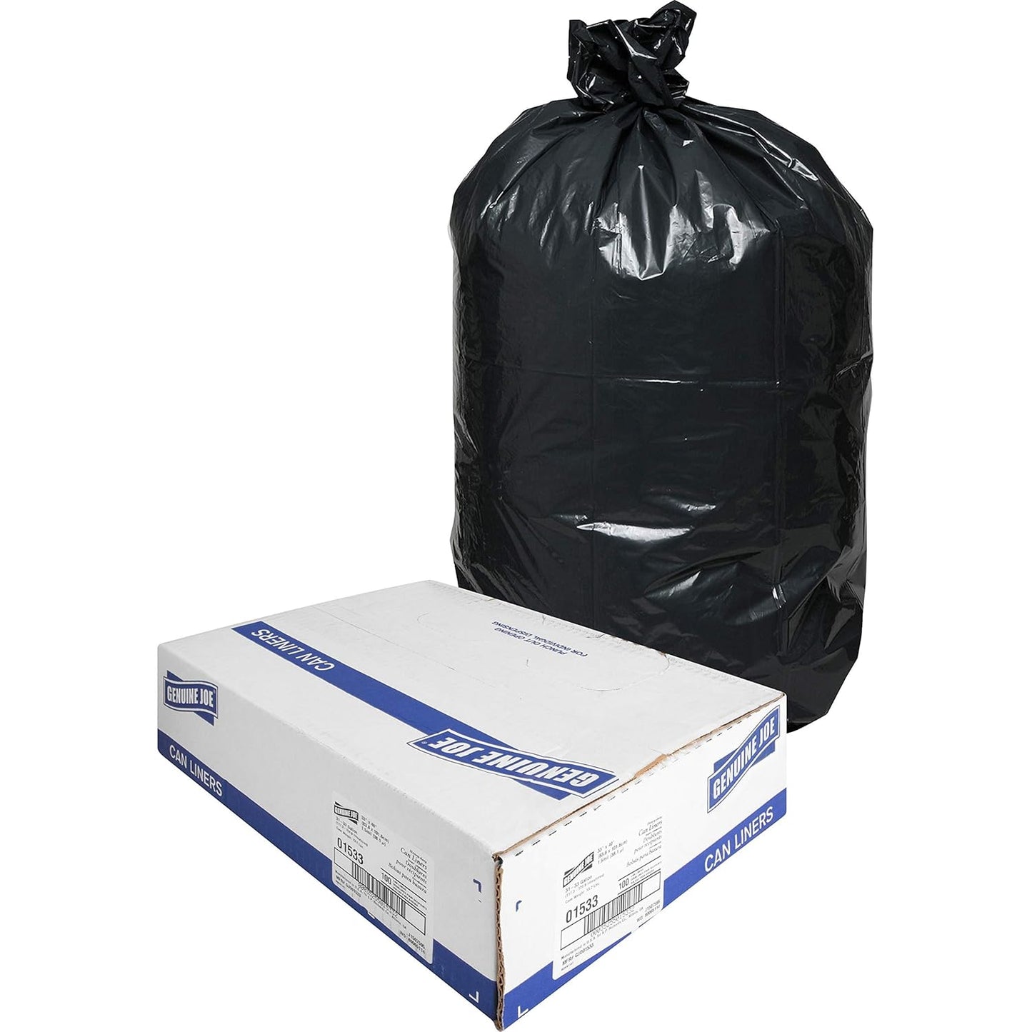 Genuine Joe GJO01533 Heavy Duty Low-Density Puncture Resistant Trash Bag, 33 Gallon Capacity, 1.50 mil Thickness, Black (Box of 100)