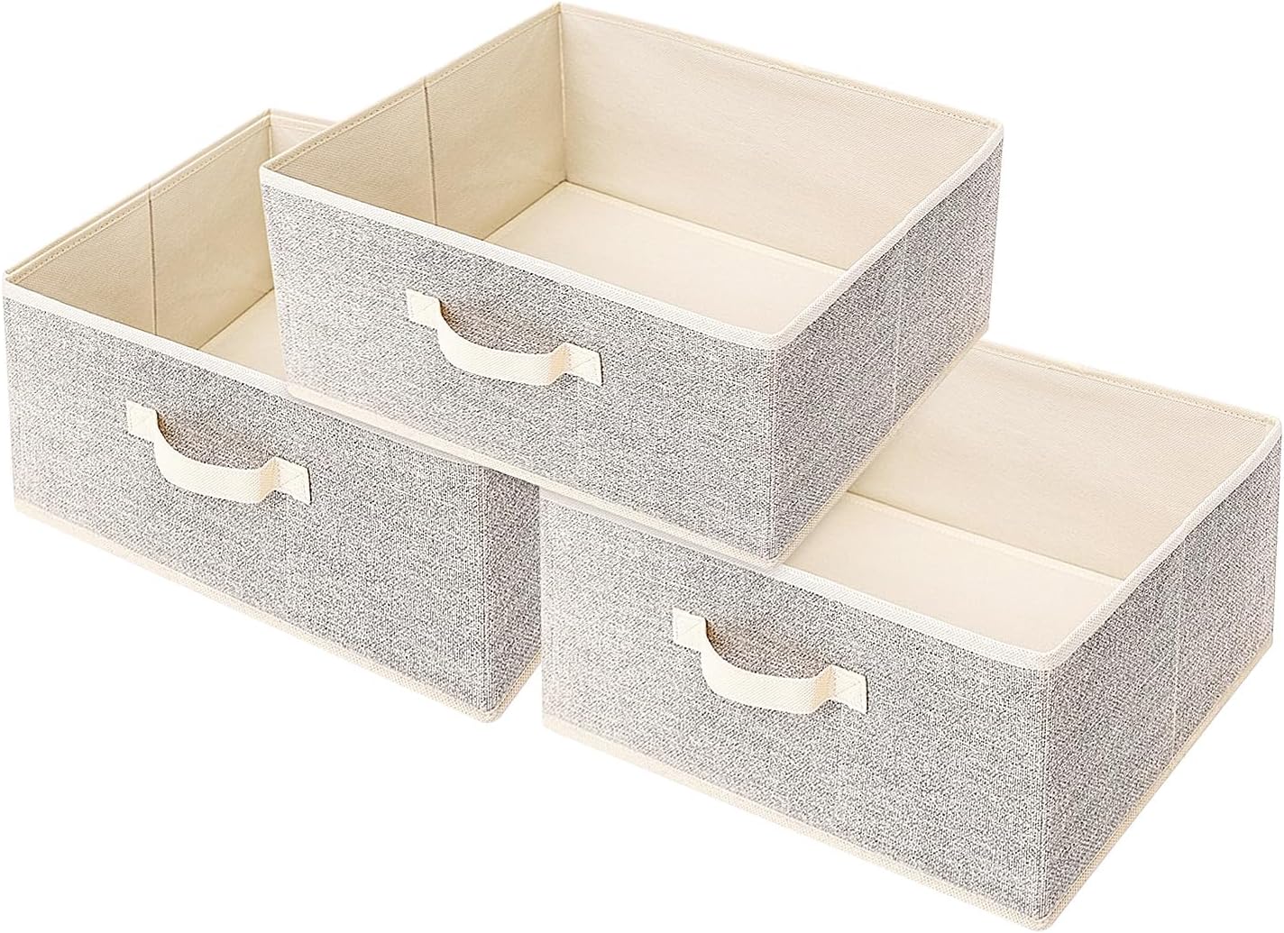 Storage Baskets, 15.7-Inch Woven Fabric Bins, Storage Cubes with Reinforced Handles, Organizer Bins for Closet Shelves, Foldable, for Toys, Clothes, Natural Beige (3PCS/Beige-15.7*11*7.8inch)
