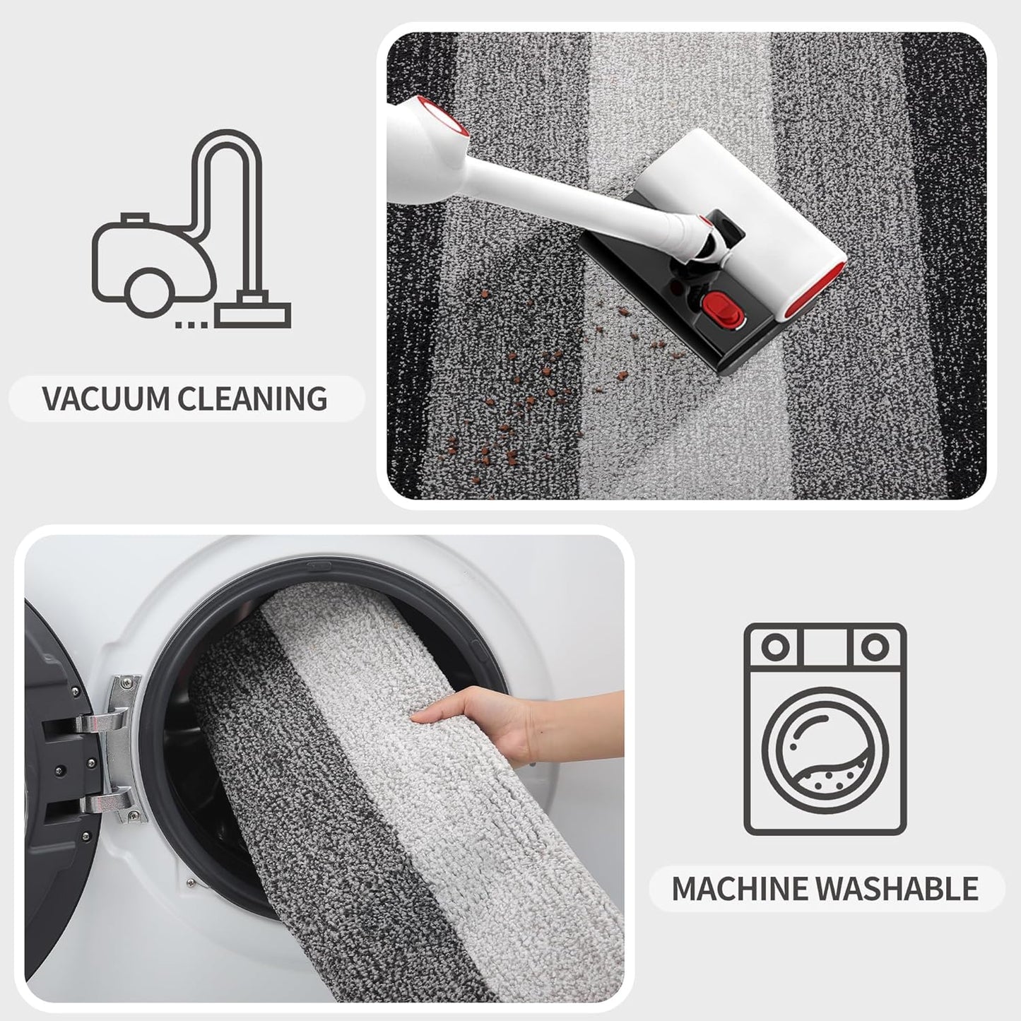 Kitinjoy Indoor Outdoor Door Mat, 24x16 Non-Slip Absorbent Dirt Trapper, Low-Profile Washable Inside Entrance Front Floor Mat, Sturdy Soft Entry Doormats for Entryway, Grey