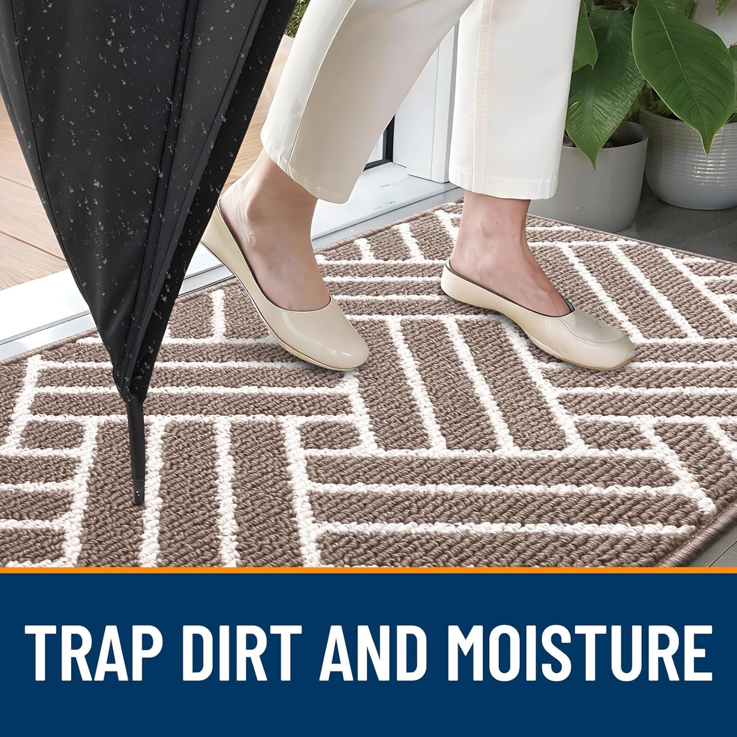 OLANLY Indoor Door Mat, 36x24 Inch, Dirt Resistant and Absorbent, Non-Slip Rubber Backing Floor Mats, Easy Clean Low-Profile Doormat for Entryway, Front Door, and Inside Entrance, Brown