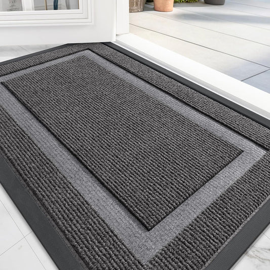 OLANLY Front Door Mat Indoor Outdoor Entrance, Waterproof All-Season, All-Weather Doormat, Sturdy Natural Rubber, Fade Resistant, Low Profile, Easy Clean Patio Porch Entryway Mat, 35x23, Dark Grey