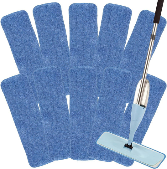 18 Inch Microfiber Spray Mop Replacement Heads Compatible with Bona, Washable Reusable Flat Mop Head Spray Mop Pads Microfiber Cleaning Pads for Wet/Dry Mops - Blue (10 Pack)