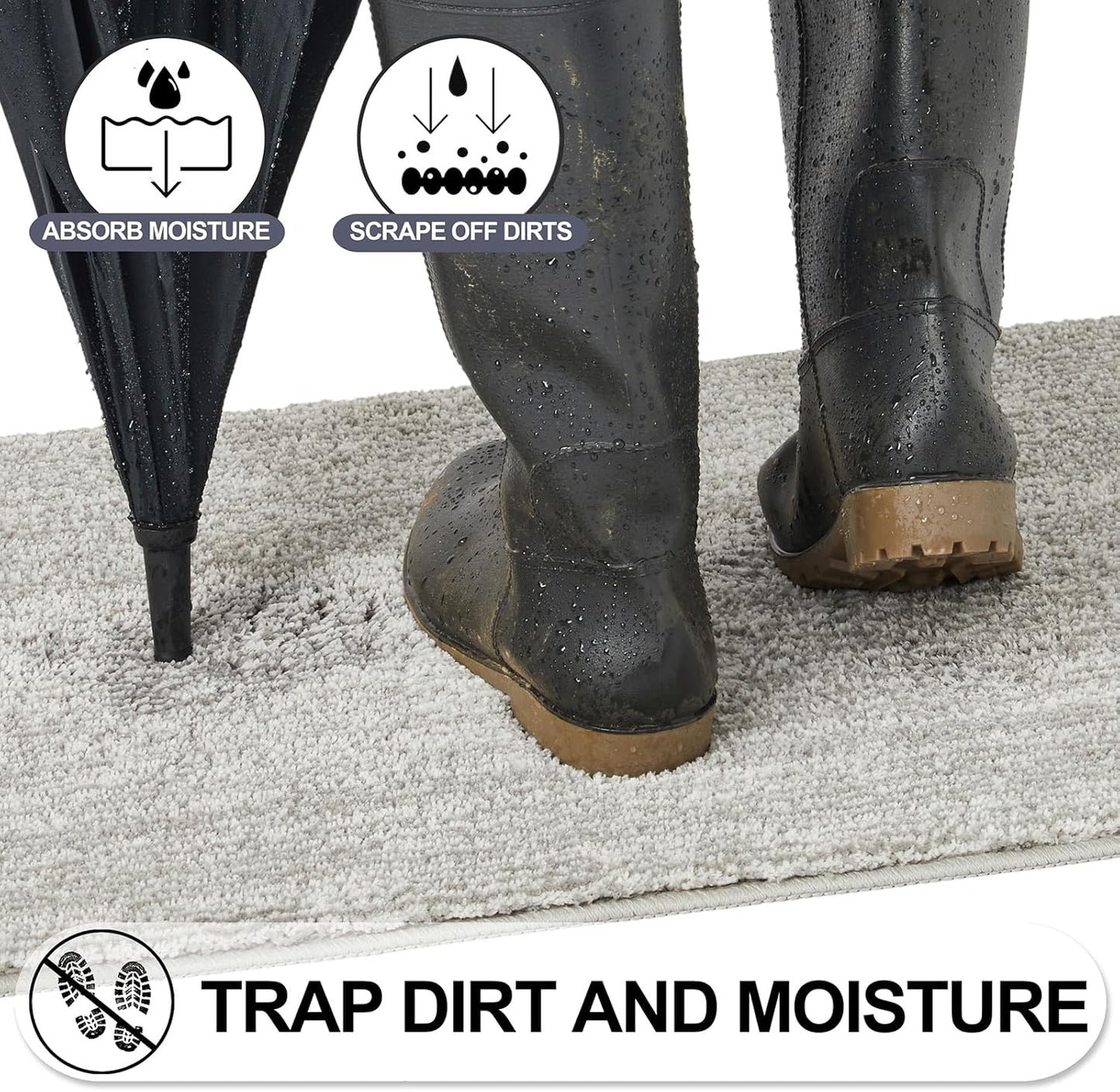 REFETONE Indoor Doormat, Front Door Mat 36"x59" Absorbent Rubber Backing Non Slip Back Door Mats, Washable Low-Profile Inside Floor Mat Door Rugs for Entryway, Resist Dirt Mud Mat for Dogs, Grey