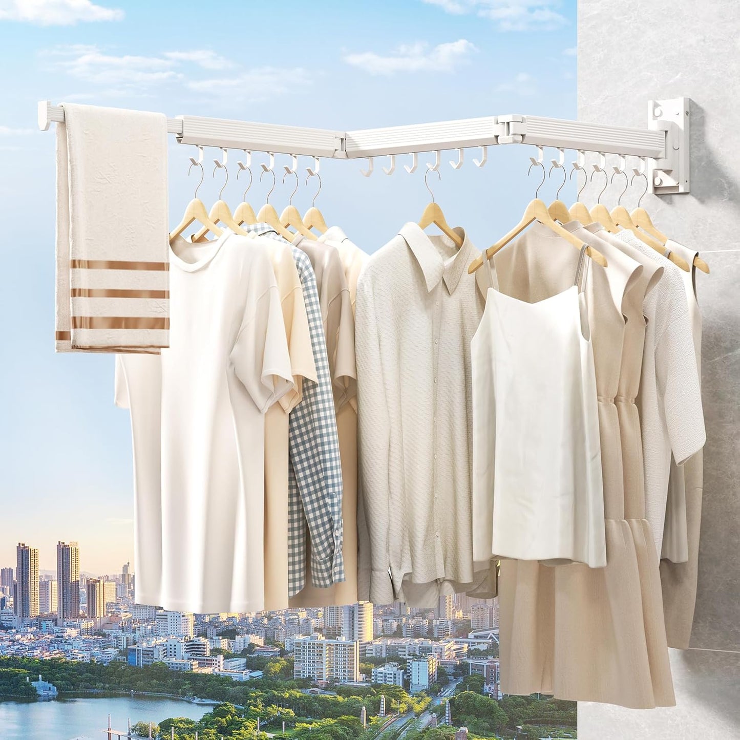 J-type Hooks Wall Mounted Clothes Rack, Collapsible, White Color