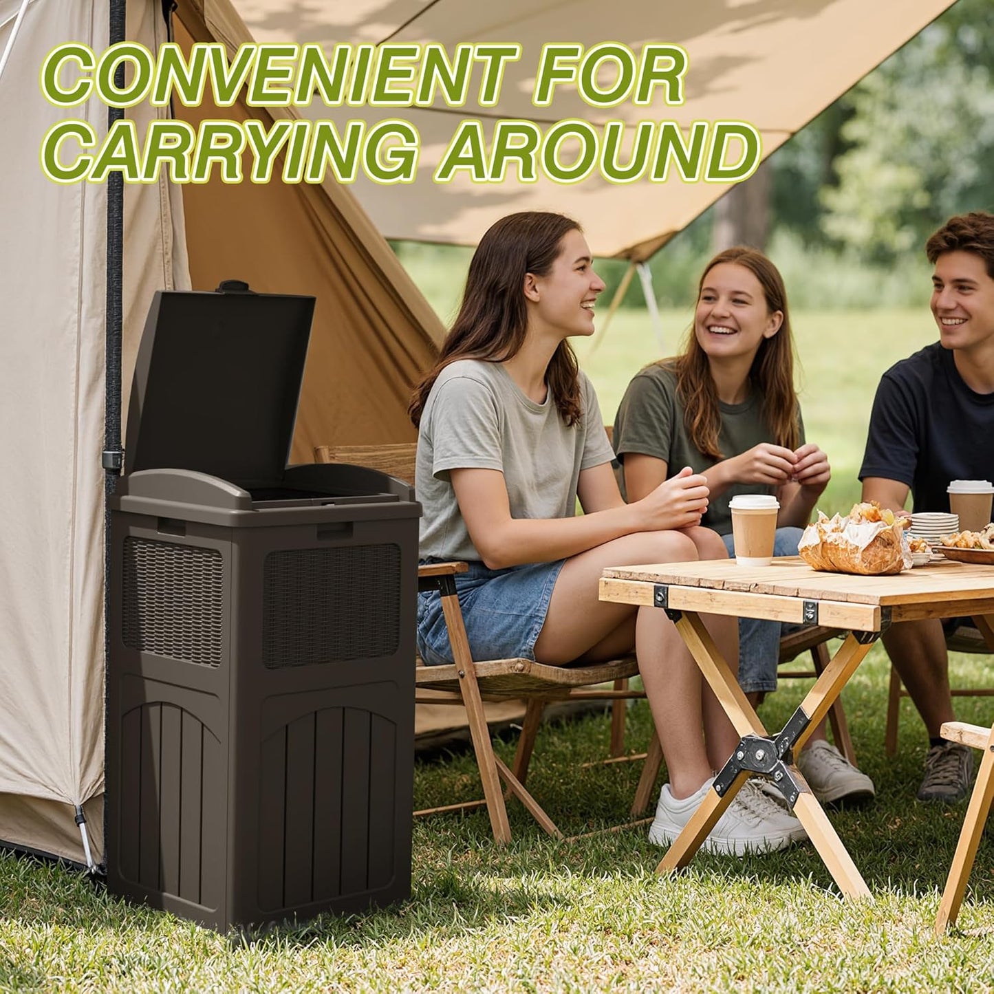 Greesum 33 Gallon Outdoor Trash Can with Lid (2-Pack), Heavy Duty Resin Garbage Bin, Waterproof & UV Resistant for Patio, Garden, Deck, Yard, Brown