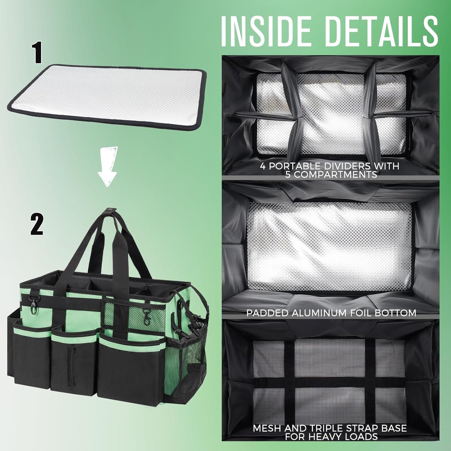 Wearable Cleaning Caddy, Cleaning Caddy Supplies Organizer with Handle & Shoulder Straps for Housekeepers, Under Sink & Car Cleaning Tool Organizers Bag with 4 Foldable Divider (MintGreen)