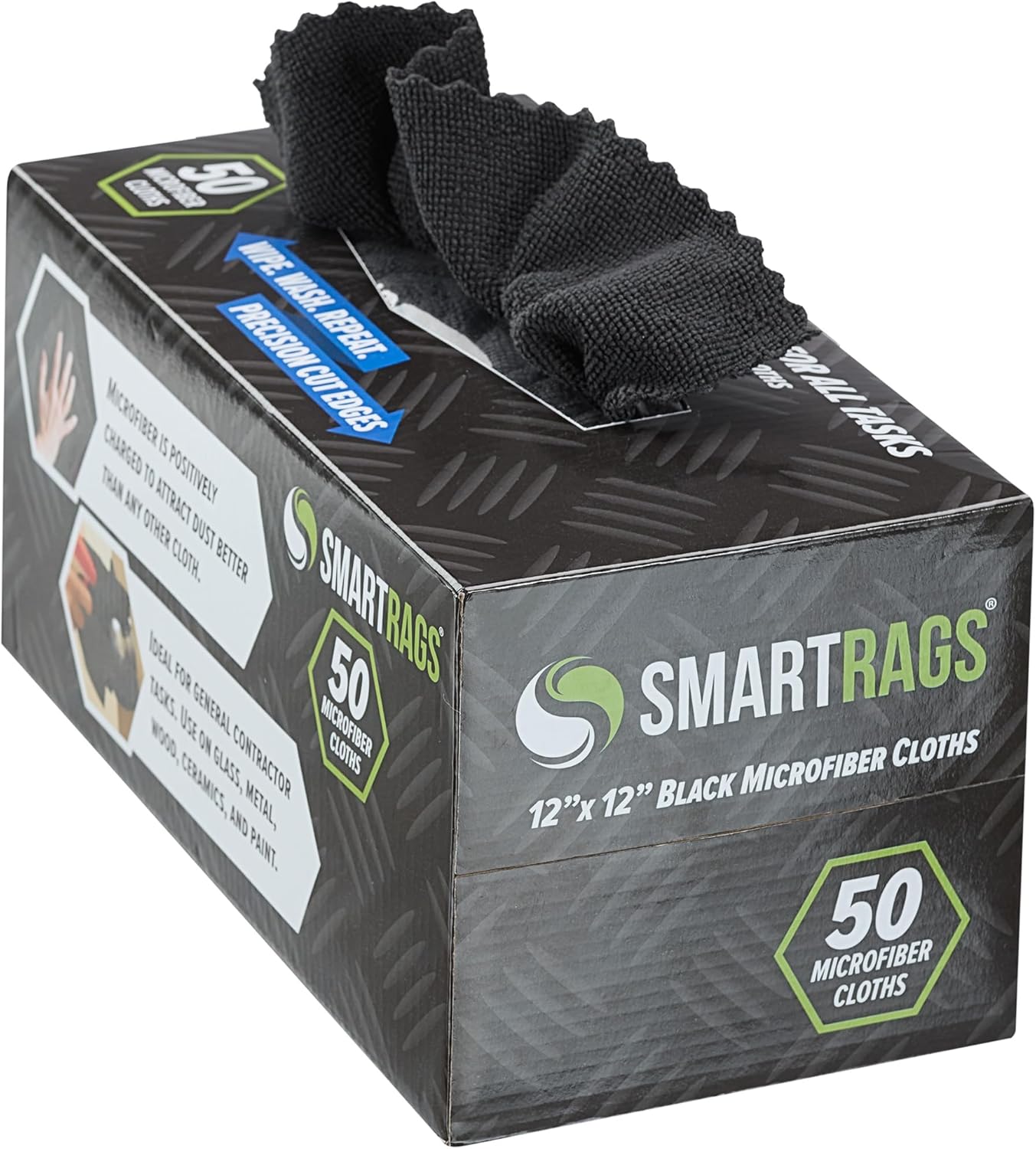 Arkwright Smart Rags in Box - (Pack of 50) Lint Free Microfiber Cleaning Cloth, Scratch & Streak-Free, Dispensable Wash Towels for Cars, Window Glass, and Auto Shop, 12 x 12 in, Black