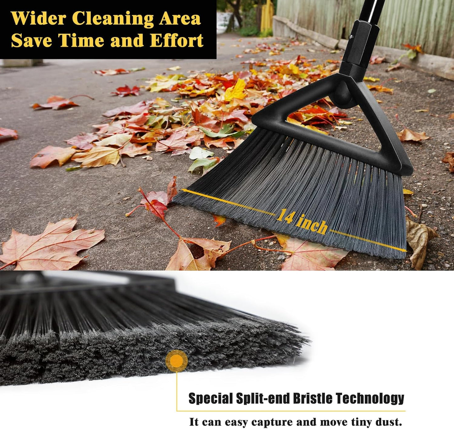 Outdoor Angle Broom Indoor,Upgraded Heavy Duty Commercial Brooms,Black Broom for Sweeping House,Restaurant,Kitchen,Garage,Courtyard
