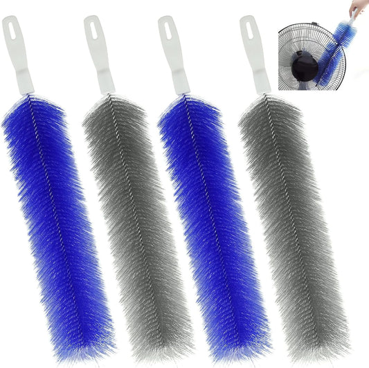 4 Pcs Cobweb Duster, Bendable Fan Cleaner Brushes Set Reusable, Plastic Microfiber Duster for Air Conditioning Shutters,Ceiling Fan, Blades, Curtains,Air Vents(Blue，Gray)
