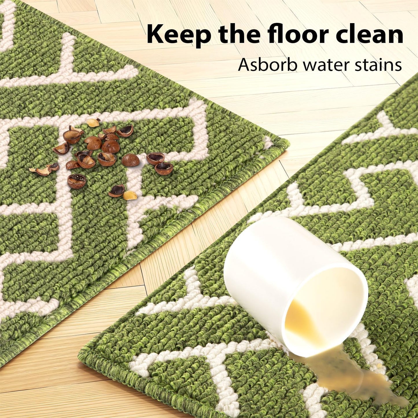 hicorfe Indoor Doormat,Front Back Door Mat Rubber Backing Non Slip Door Mats 20"x59" Absorbent Resist Dirt Entrance Doormat Inside Floor Mats for Entryway Washable Low-Profile(Sage Green)