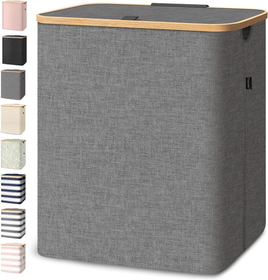 BALEINE Laundry Hamper with Lid, Tall Laundry Baskets with Bamboo Pull Handles, Large Laundry Bin with Internal Support (36 Gal/140L, Grey)