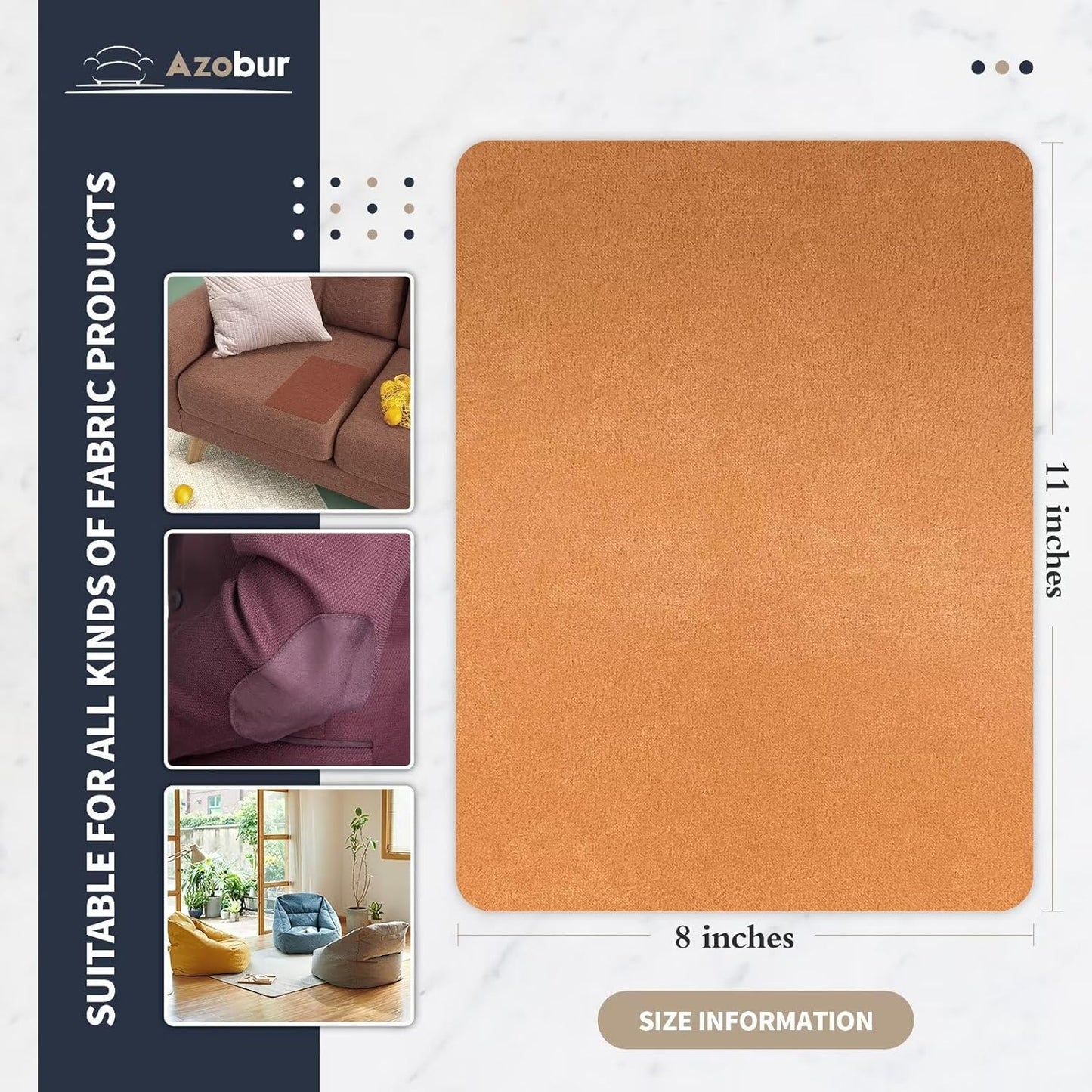 Azobur Velvet Patch,Self-Adhesive Rectangular Flannel Fabric Patch,Multicolor Available Anti Scratch Velvet 8X11 Inch Peel and Stick for Sofas, Automotive Interior, Handbags,and Pillow (Orange)