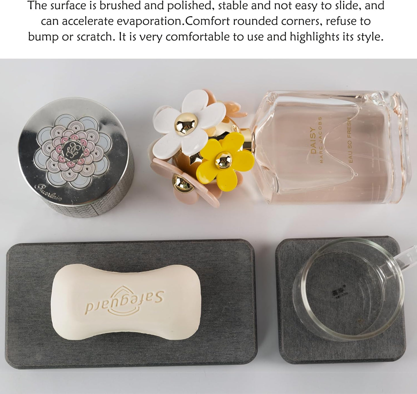 Set of 4 Water Absorbent Diatomite Coasters, Diatomaceous Earth Kitchen Soap Dish, Bathroom Trays, Water Absorbing Stone Used for Hand Soaps & Plants & Toiletries in The Modern Home