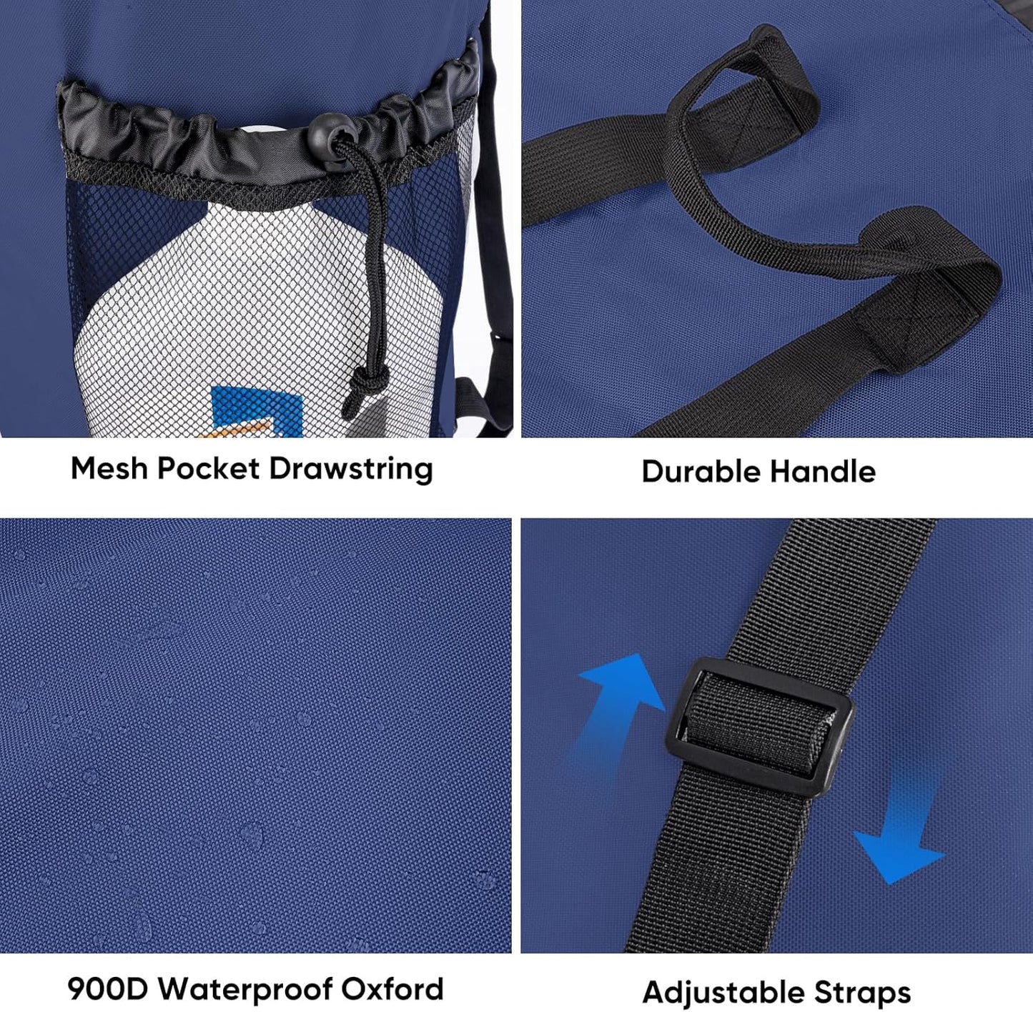 BALEINE 150L Laundry Bag Backpack, 900D Oxford Fabric Large Travel Laundry Bags with Shoulder Straps and 2 Mesh Pockets for College Dorm, Apartment, Laundromat (Navy, 150L)