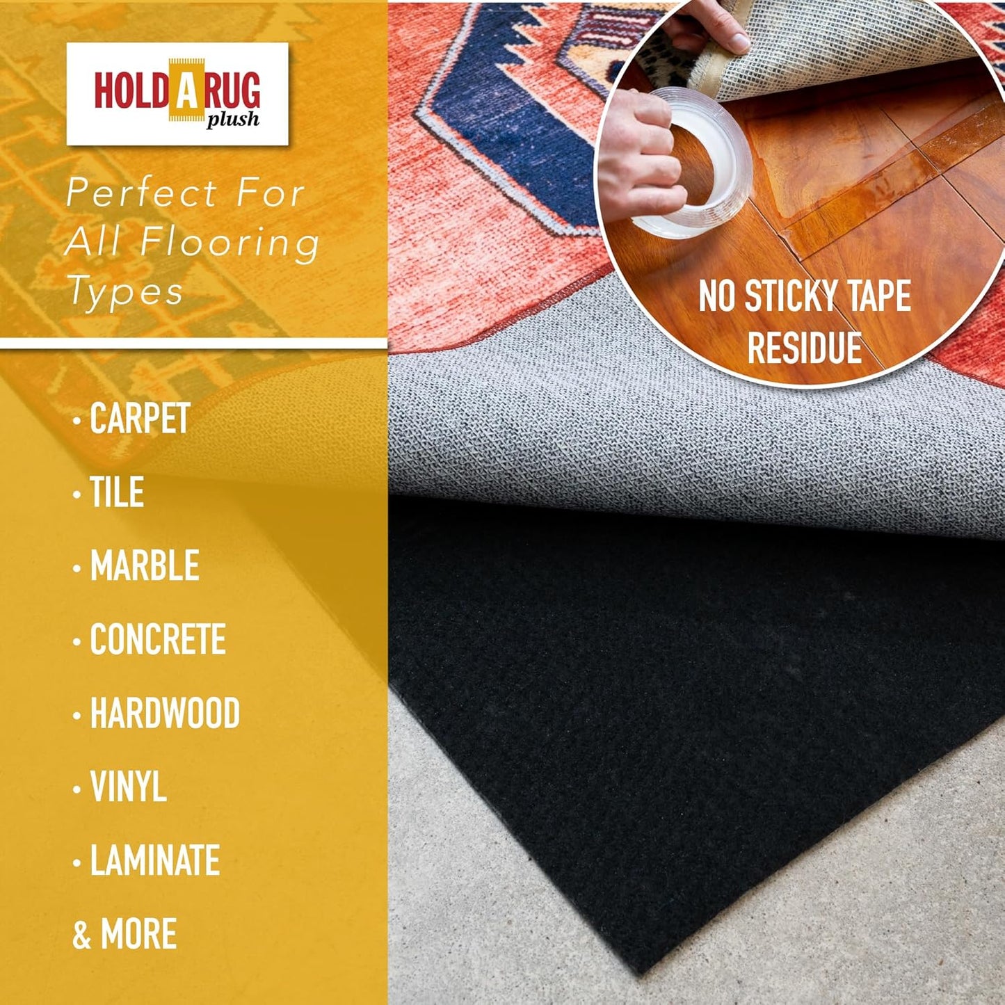 Hold-a-Rug Plush 8'6" x 11'6" Nonskid, Nonslip Rug Pad, Reversible Gripper, ¼ Thick, Safe for All Floors and Carpet, Keep Area Rugs Secure