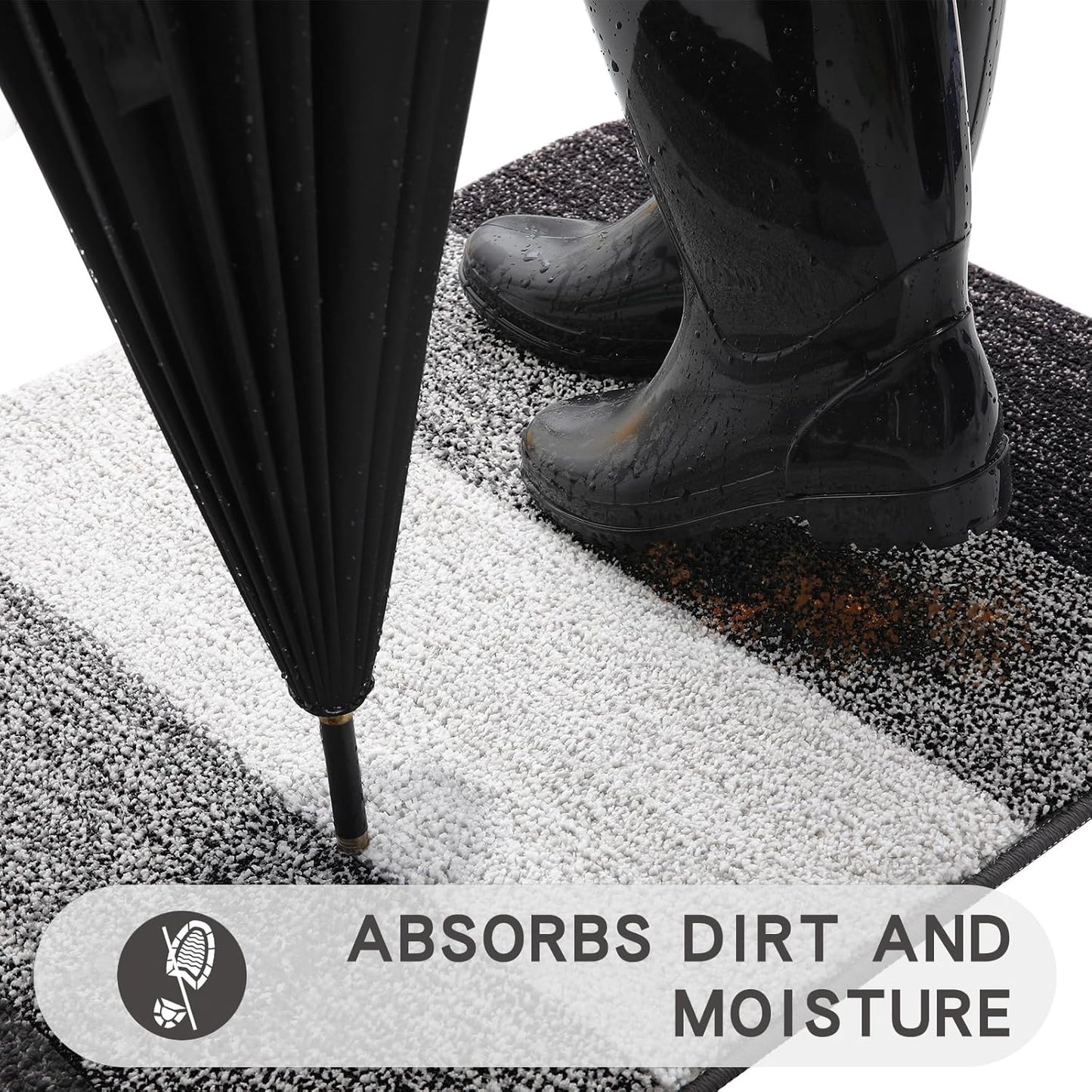 Kitinjoy Indoor Outdoor Door Mat, 59x36 Non-Slip Absorbent Dirt Trapper, Low-Profile Washable Inside Entrance Front Floor Mat, Sturdy Soft Entry Doormats for Entryway, Grey