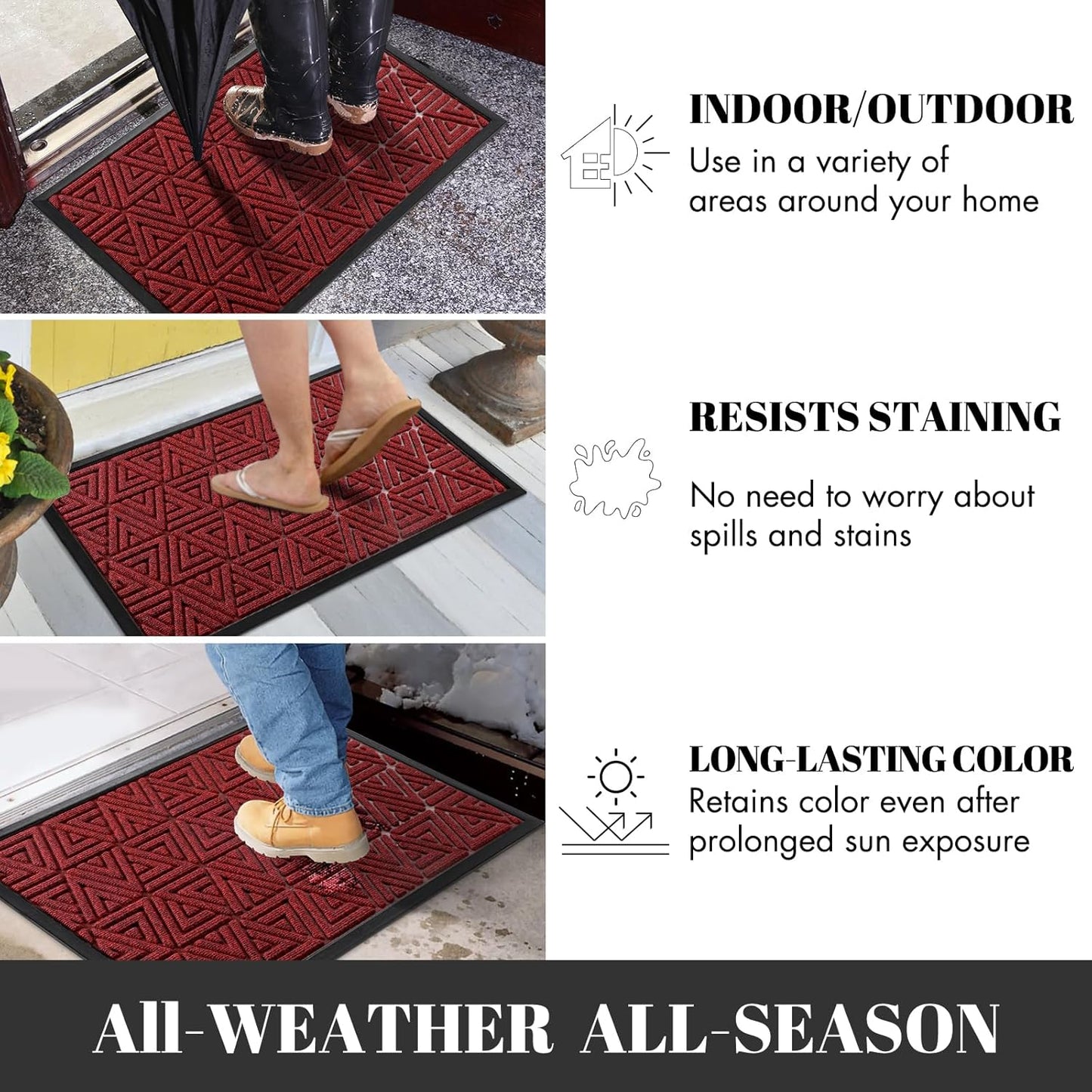 Yimobra Outdoor Mats for Front Door 29.5x17, All-Weather Waterproof Non-Slip Outdoor Door Mat Outside Eentrance, Garage/Patio Entryway Indoor Doormat, Easy Clean, Black Red