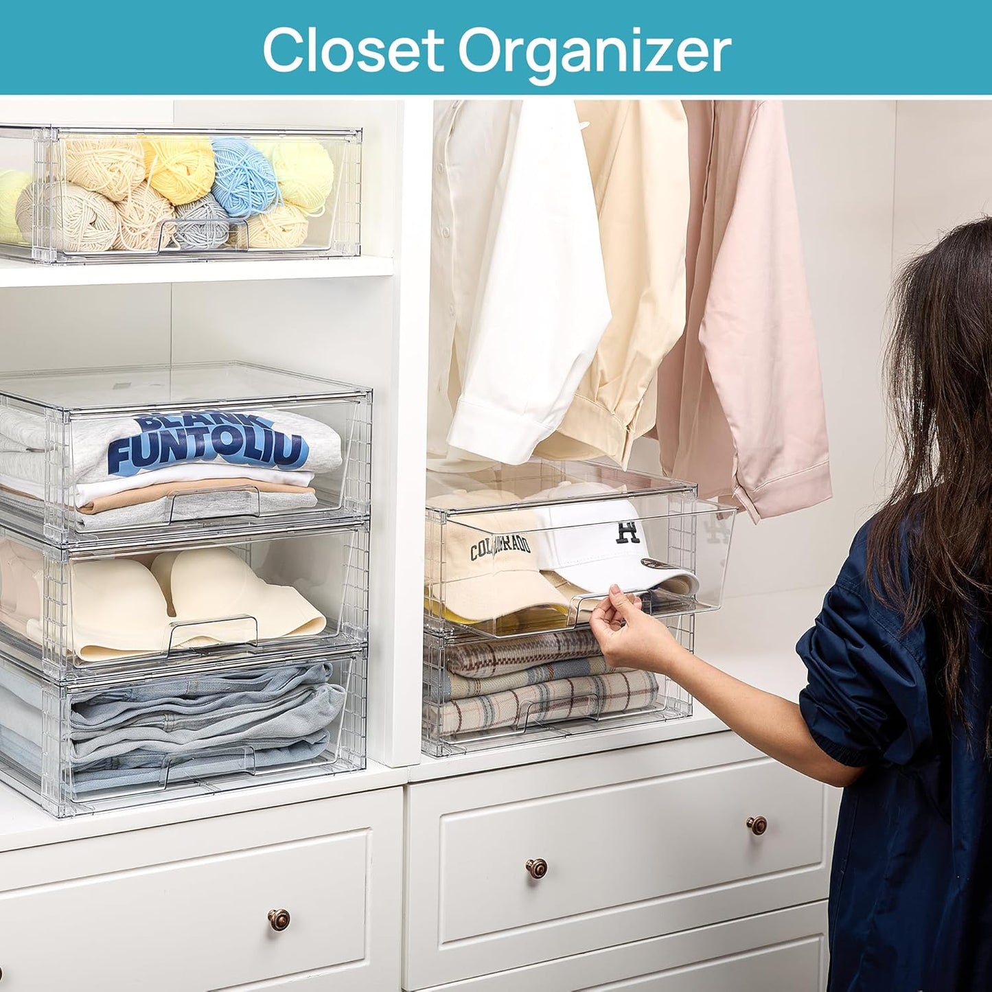 Vtopmart 3 Pack Large Stackable Storage Drawers,Easily Assemble Clear Acrylic Bathroom Closet Undersink Organizers,Plastic Storage Bins for Cabinet,Kitchen Pantry,Medicine Organization