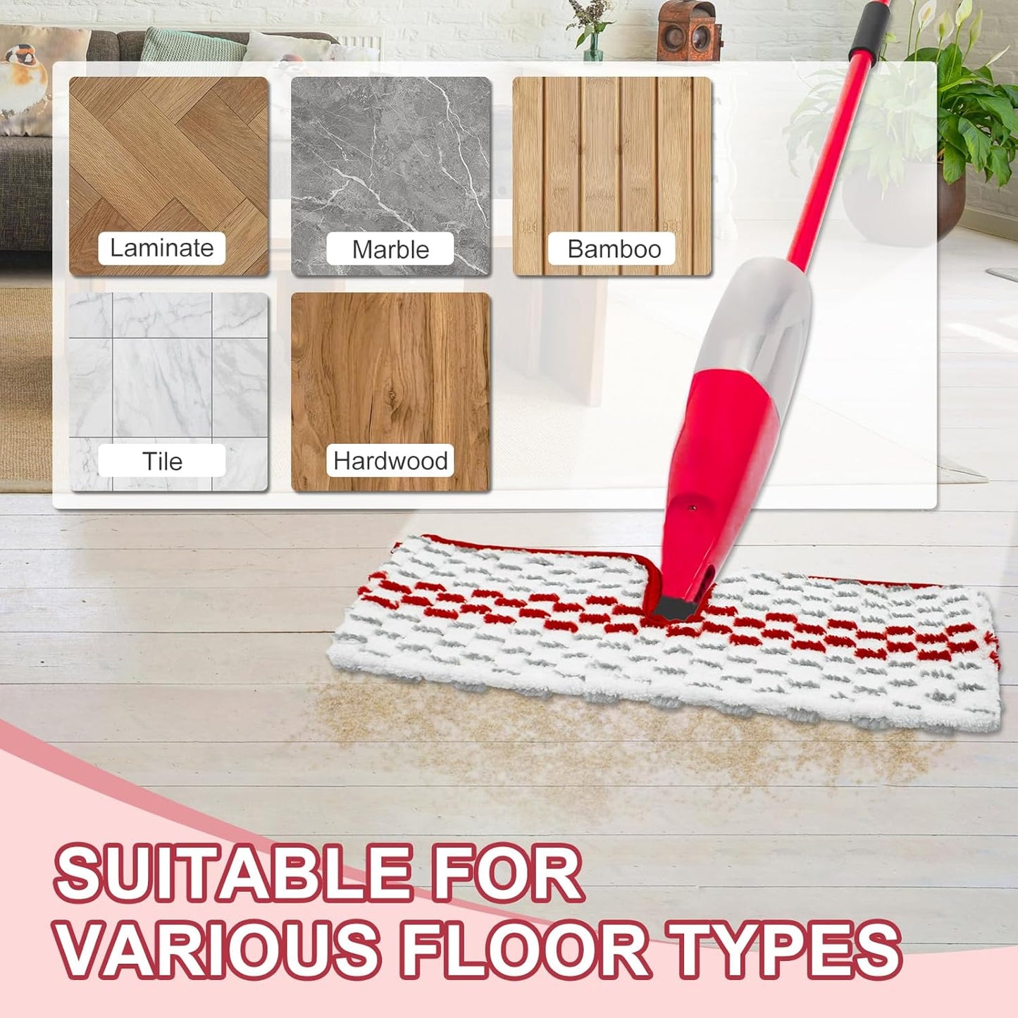 Spray Mop Pads Compatible with Promist Max - Reusable Mop Refills for Oceda Promist Max, Microfiber Double Sided Usable Dry Wet Floor Cleaning (6 Pack Red)