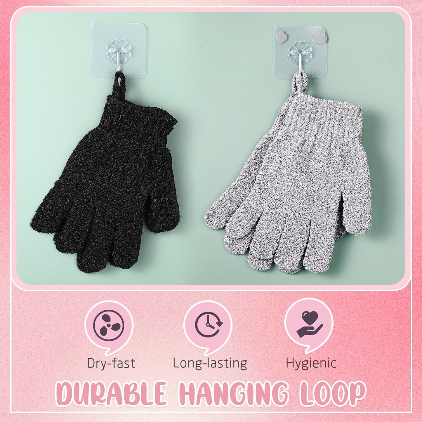 104 Pcs Exfoliating Glove Bulk Shower Gloves with Hanging Loop Exfoliating Body Scrubber Dead Skin Remover for Body Bath Beauty Spa Massage Scrubs Men Women Bathing(Black,Grey)