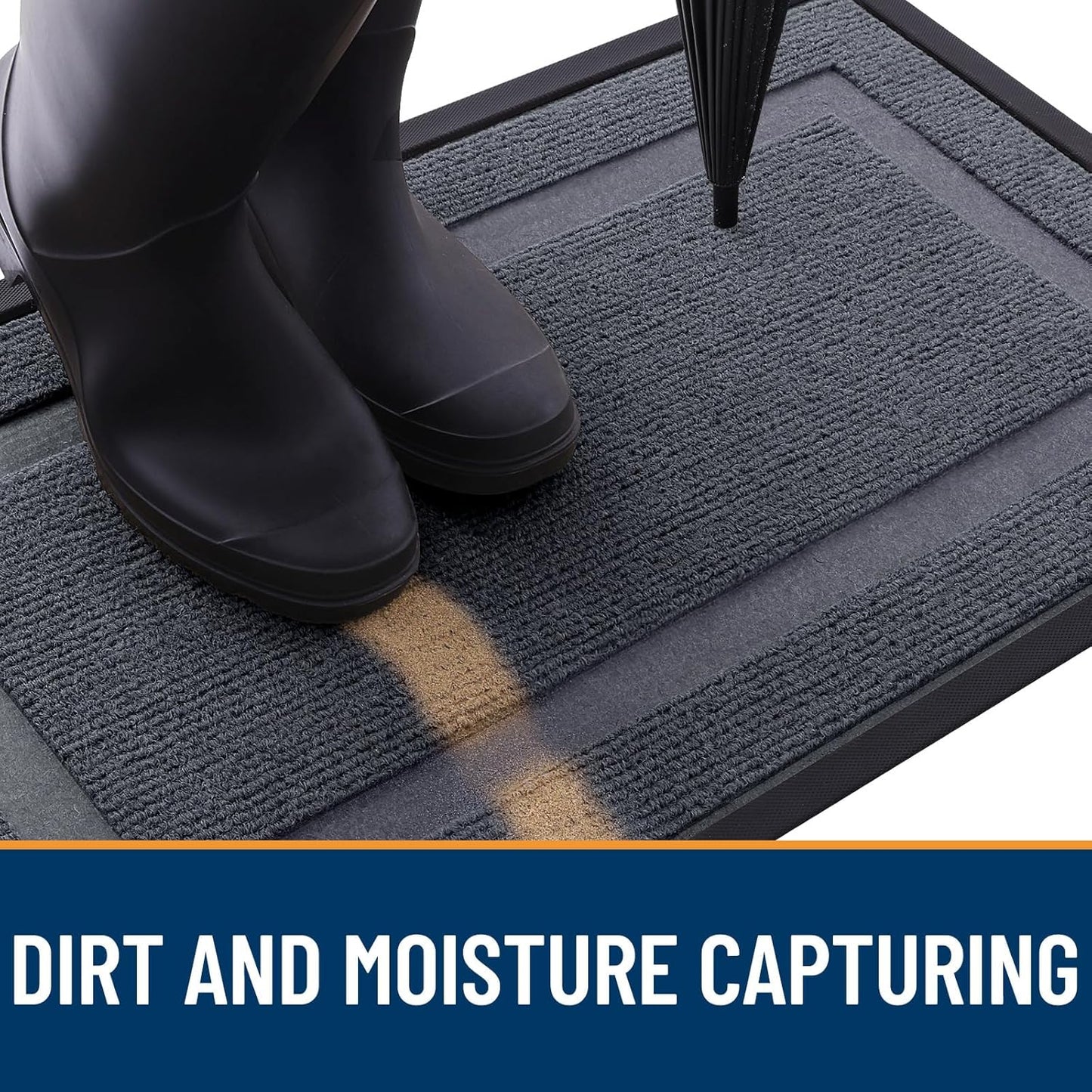 OLANLY Front Door Mat Indoor Outdoor Entrance, Waterproof All-Season, All-Weather Doormat, Sturdy Natural Rubber, Fade Resistant, Low Profile, Easy Clean Patio Porch Entryway Mat, 47x32, Light Grey