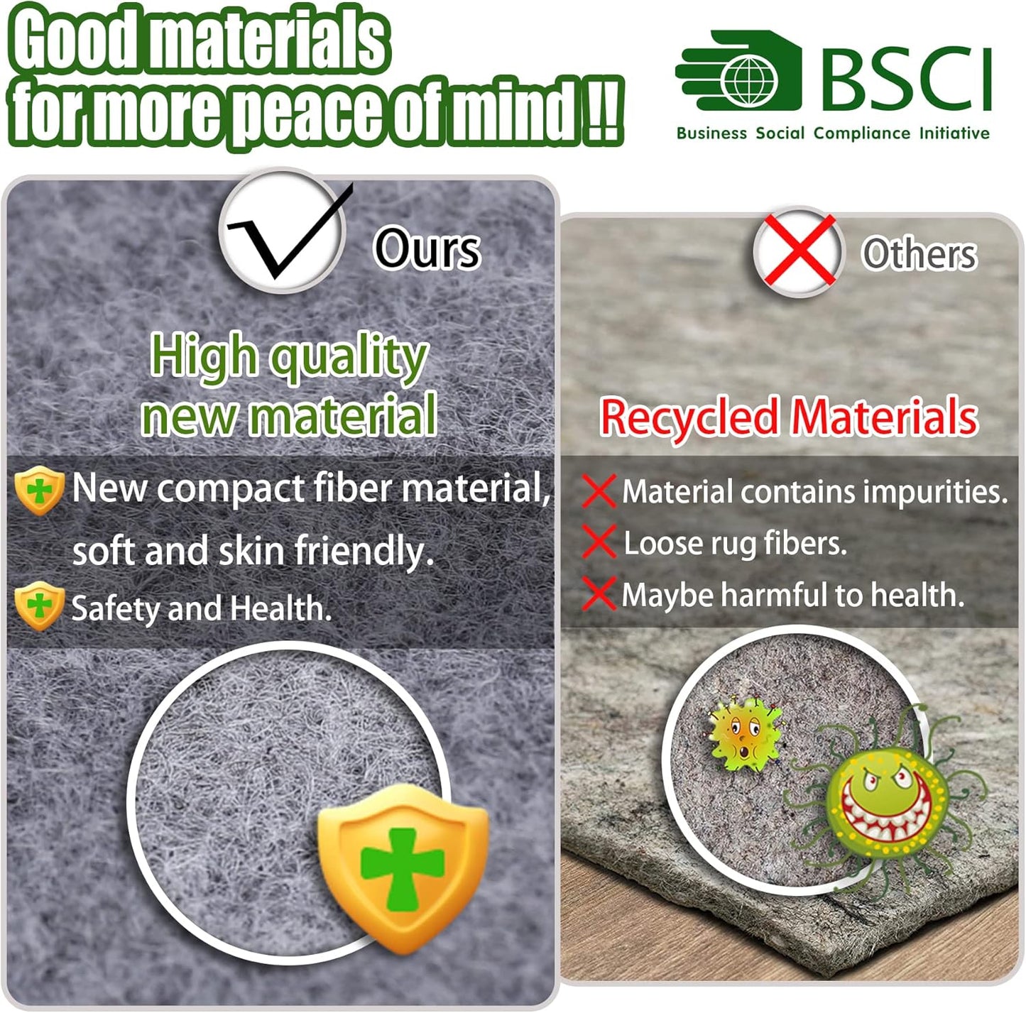 Non Slip Rug Pad Grippers - 3x5, 1/4" Thick, Felt + Rubber Double Layers Area Carpet Mat Tap, Provides Protection and Cushioning for Hardwood or Tile Floors