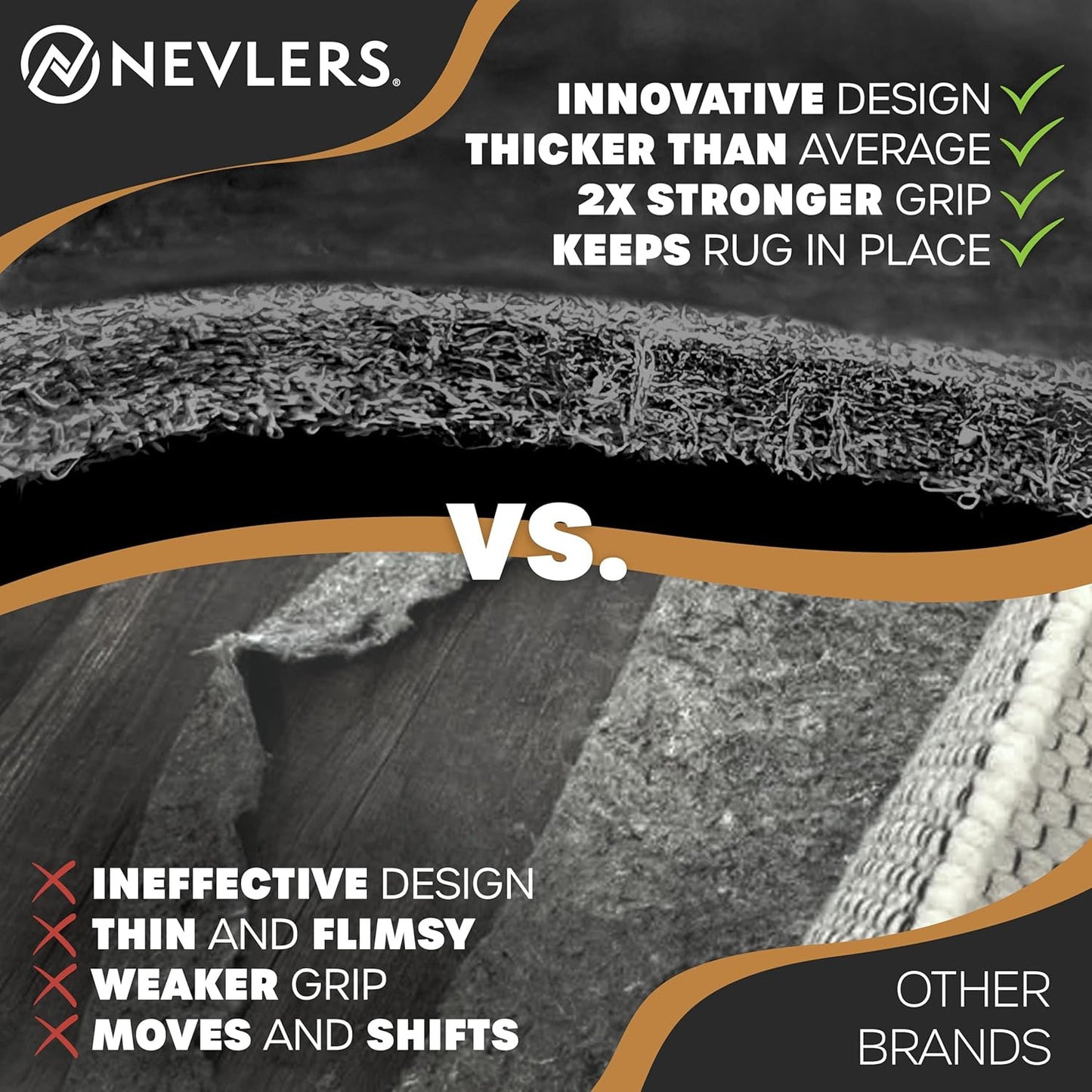 Nevlers 5'x7' Felt TPO Non Slip Rug Pad | 1/4" Thick Rug Cushion | Anti Slip Grips for Hardwood Floors